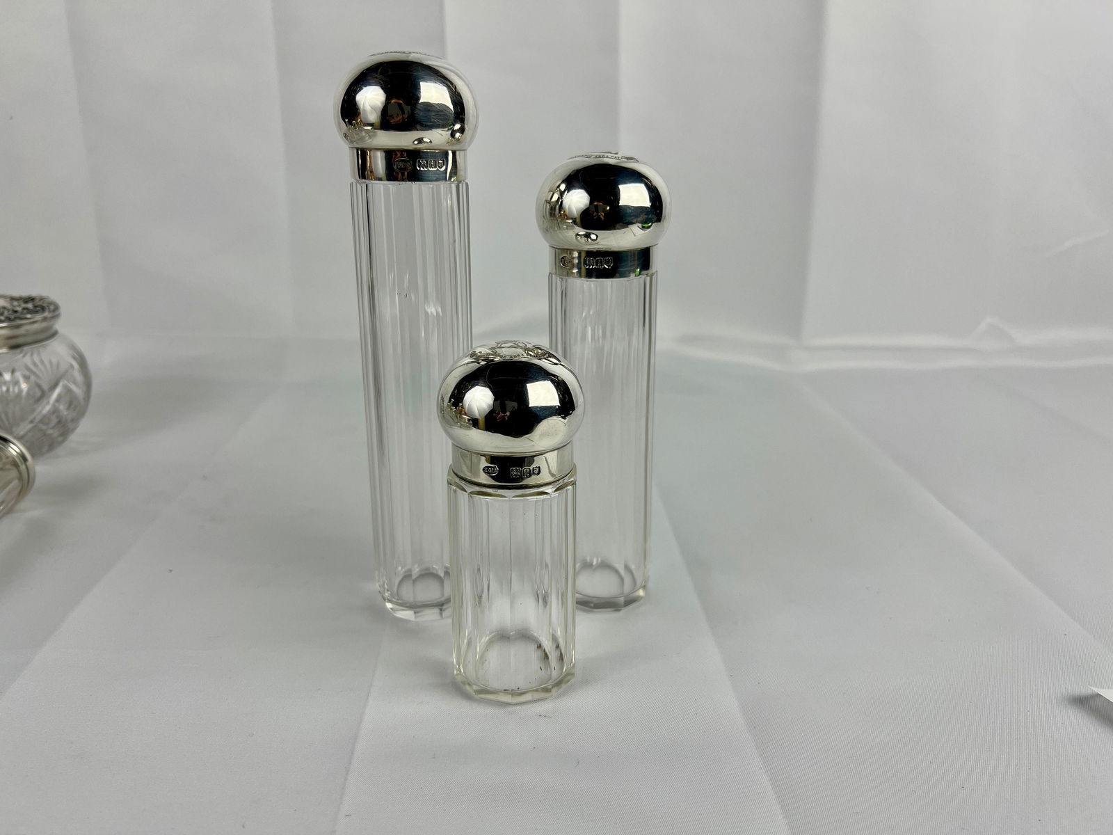 3 Pc, Henry Greaves "Clamamus Abba Pater" Sterling Silver & Crystal Dresser Jars - 2