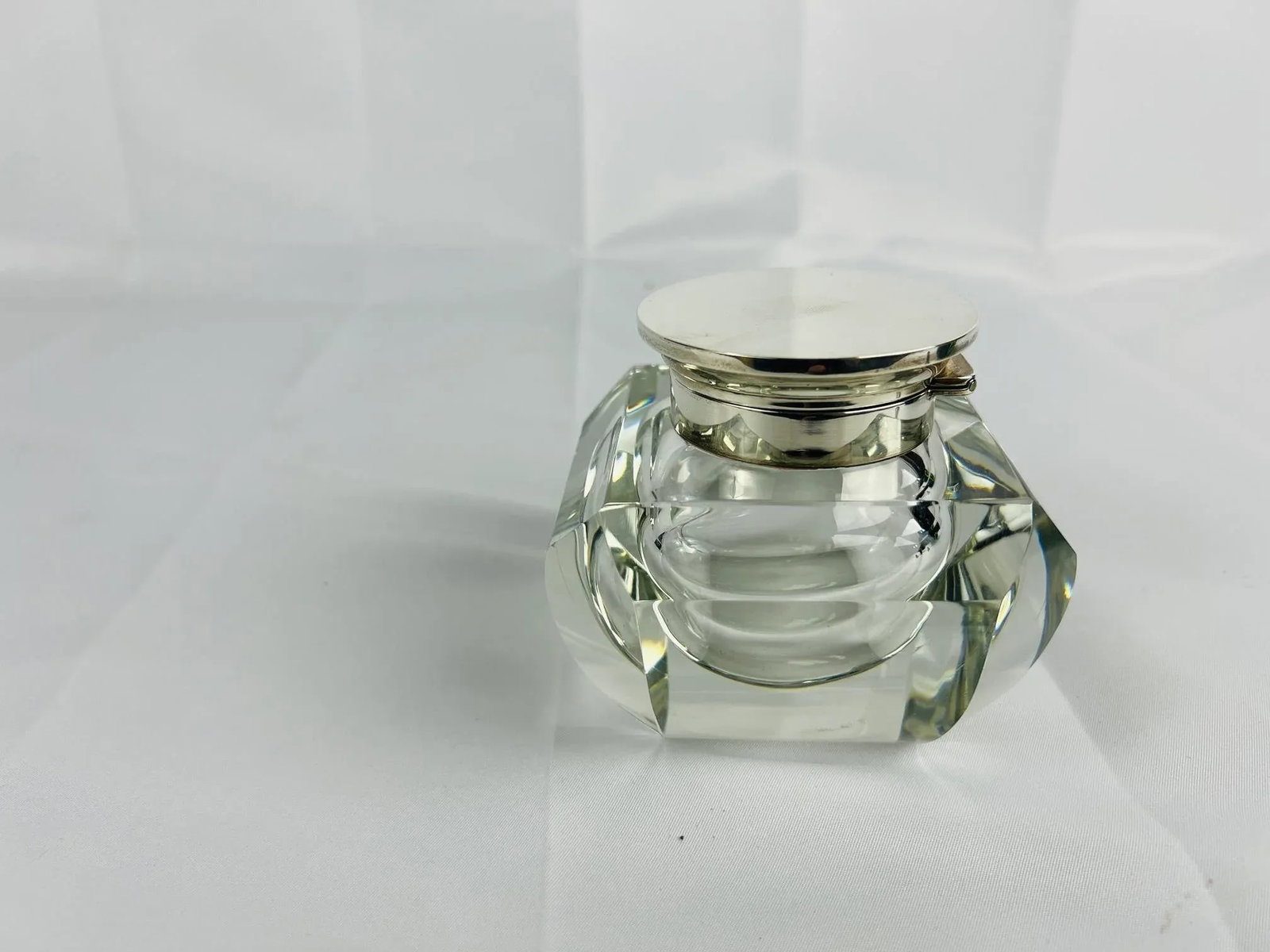 Adie Brothers Ltd, Sterling Silver & Crystal Vanity Jar or Inkwell C. 1955 - 2
