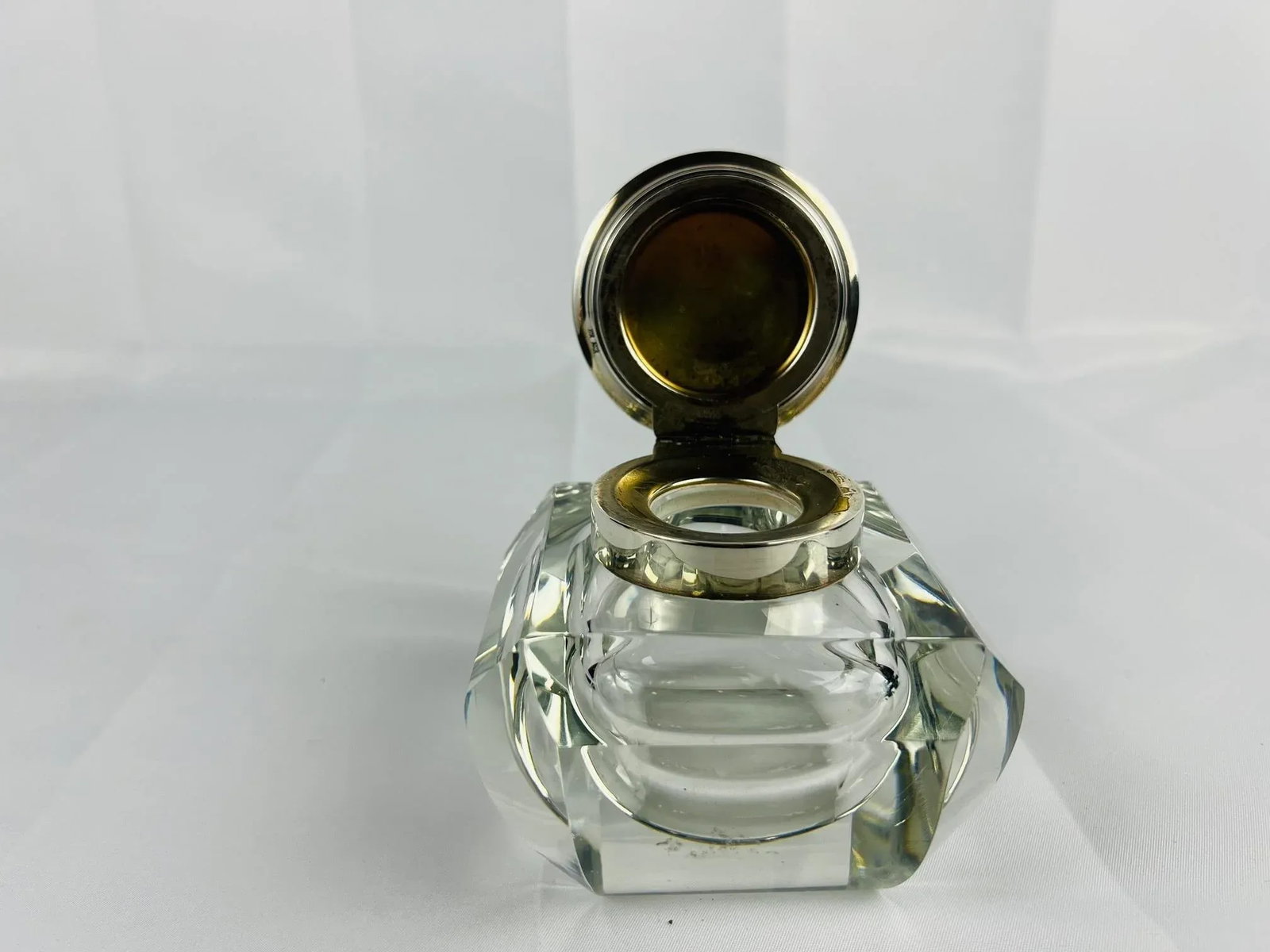 Adie Brothers Ltd, Sterling Silver & Crystal Vanity Jar or Inkwell C. 1955 - 3