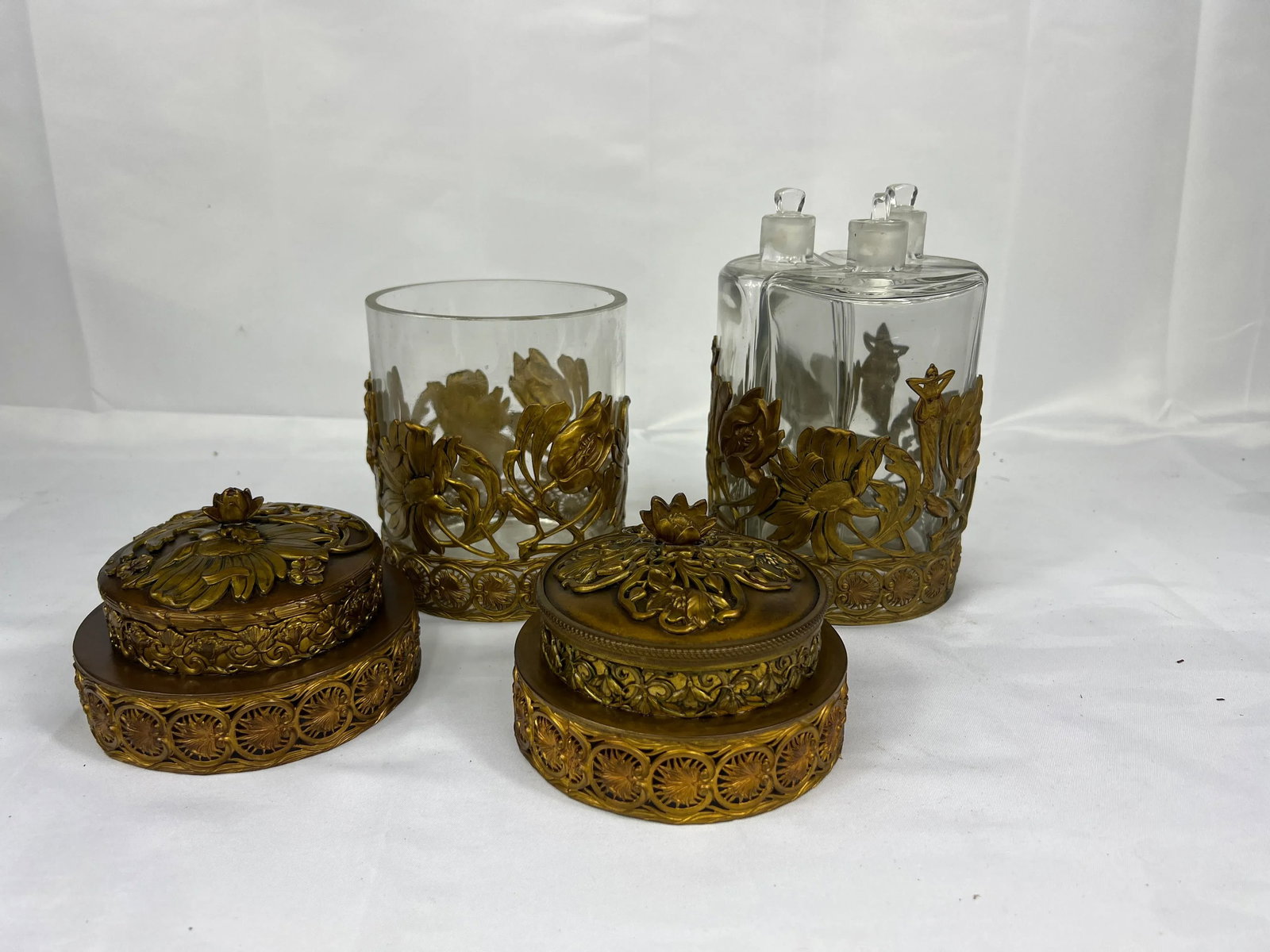 Fine Gentleman's Gilt Bronze Liquor and Cigar Set Art Nouveau Period C. 1900 - 2