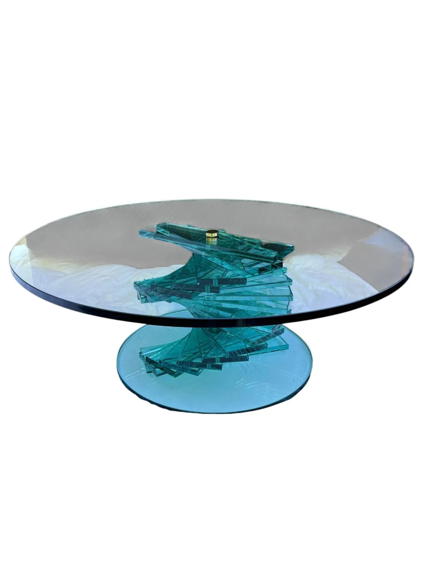 Post Modern Italian Round Stacked Glass Coffee Table - 3