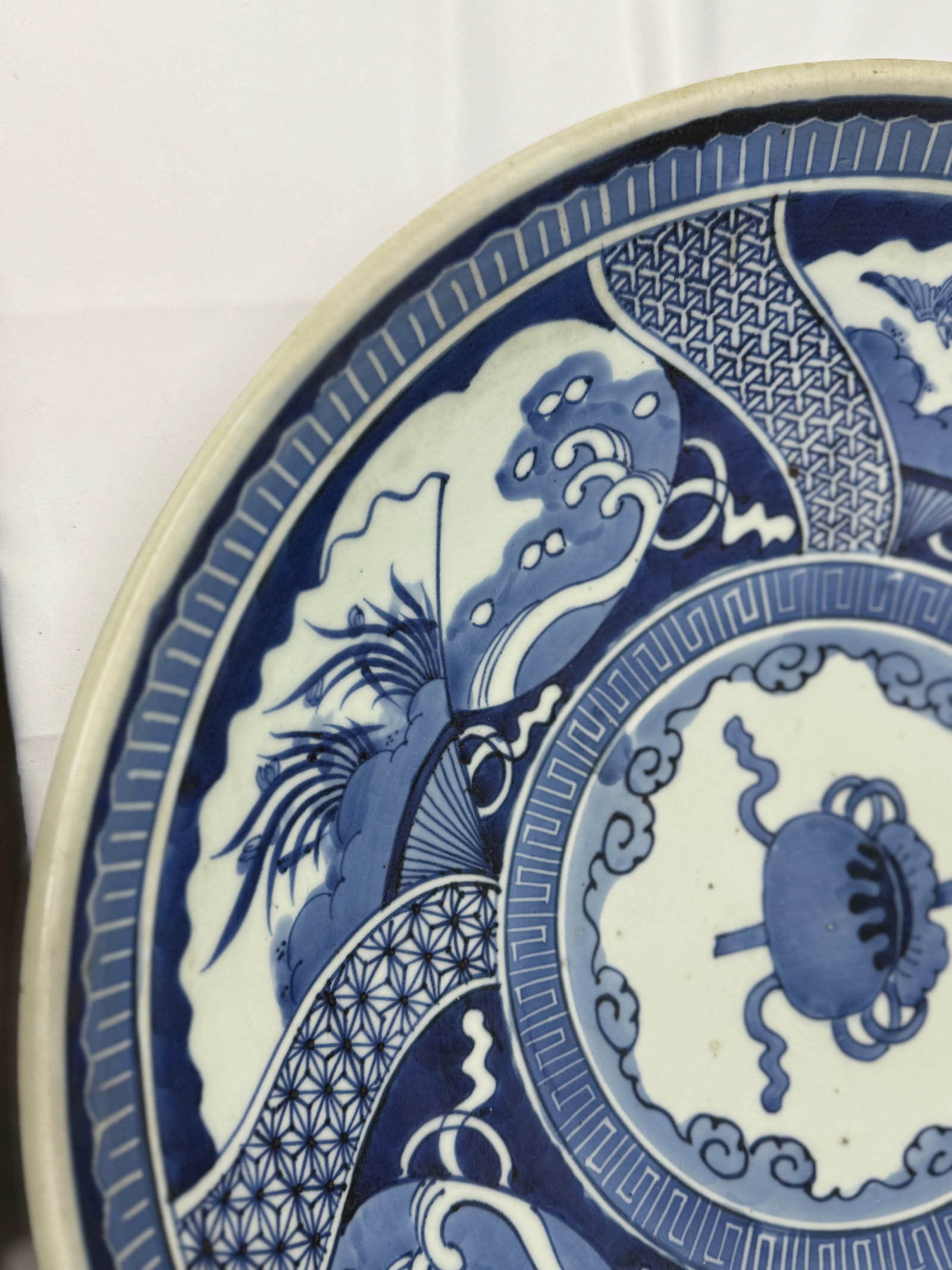 Large Chinese Porcelain Blue & White Shipwreck Style Platter 18.5" - 4