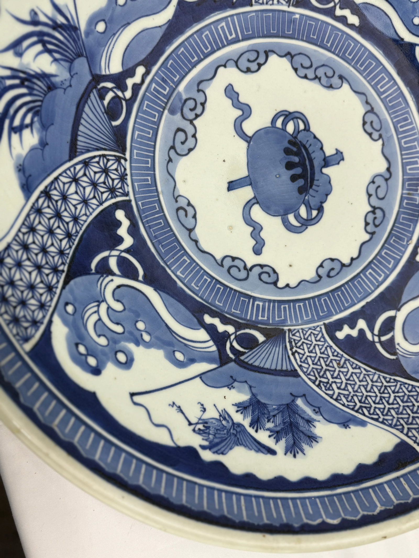 Large Chinese Porcelain Blue & White Shipwreck Style Platter 18.5" - 6