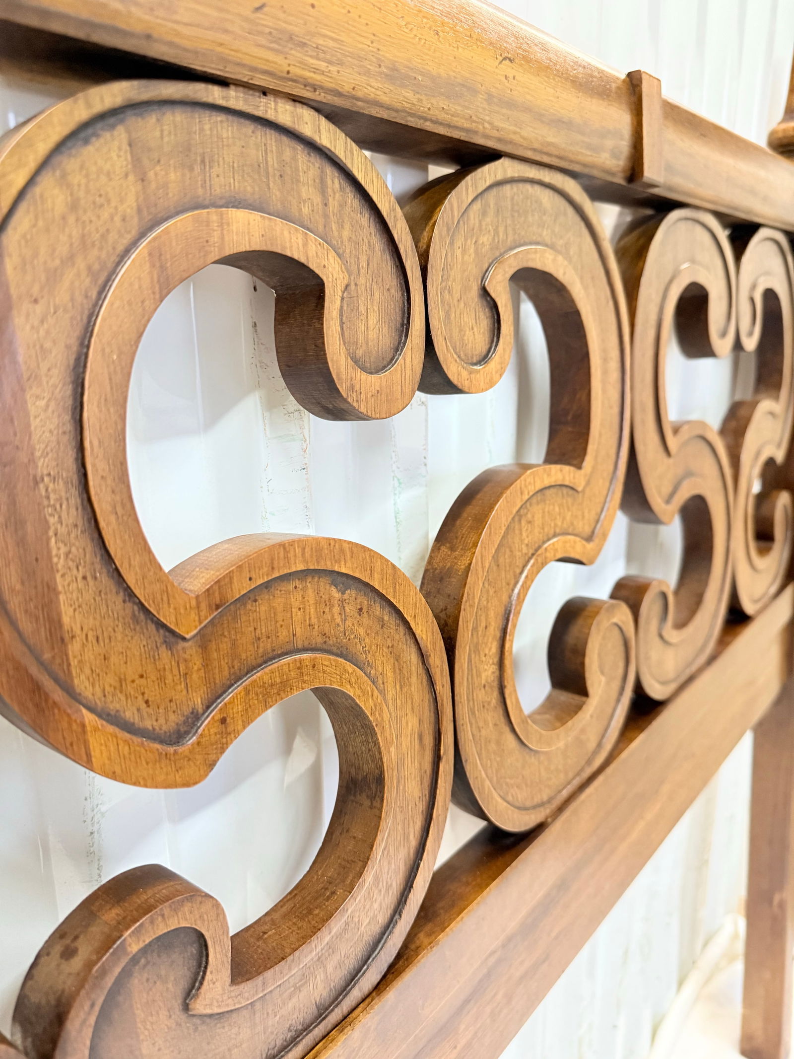 Vintage Mid-Century Regency Serpentine King Size Headboard - 2