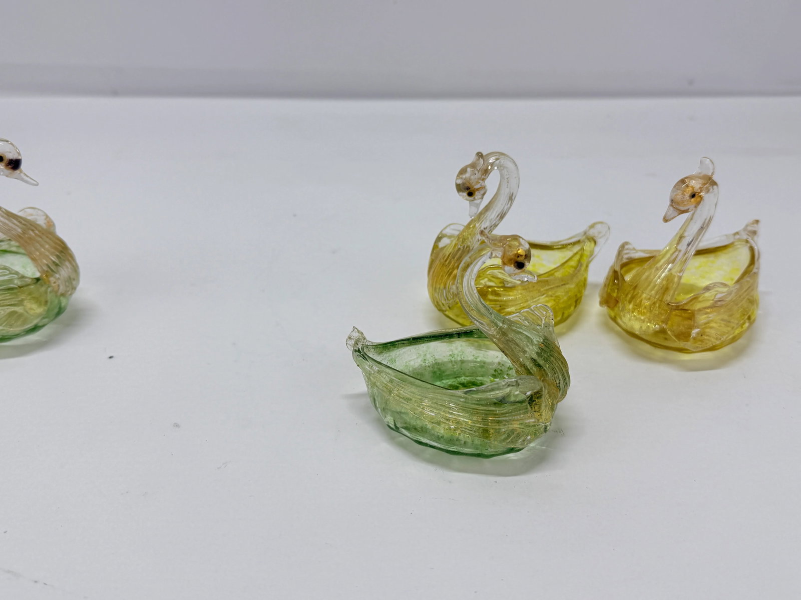 Set of 4, Mid Century Italian Murano Glass Swan Form Salt Cellars C. 1960 - 5