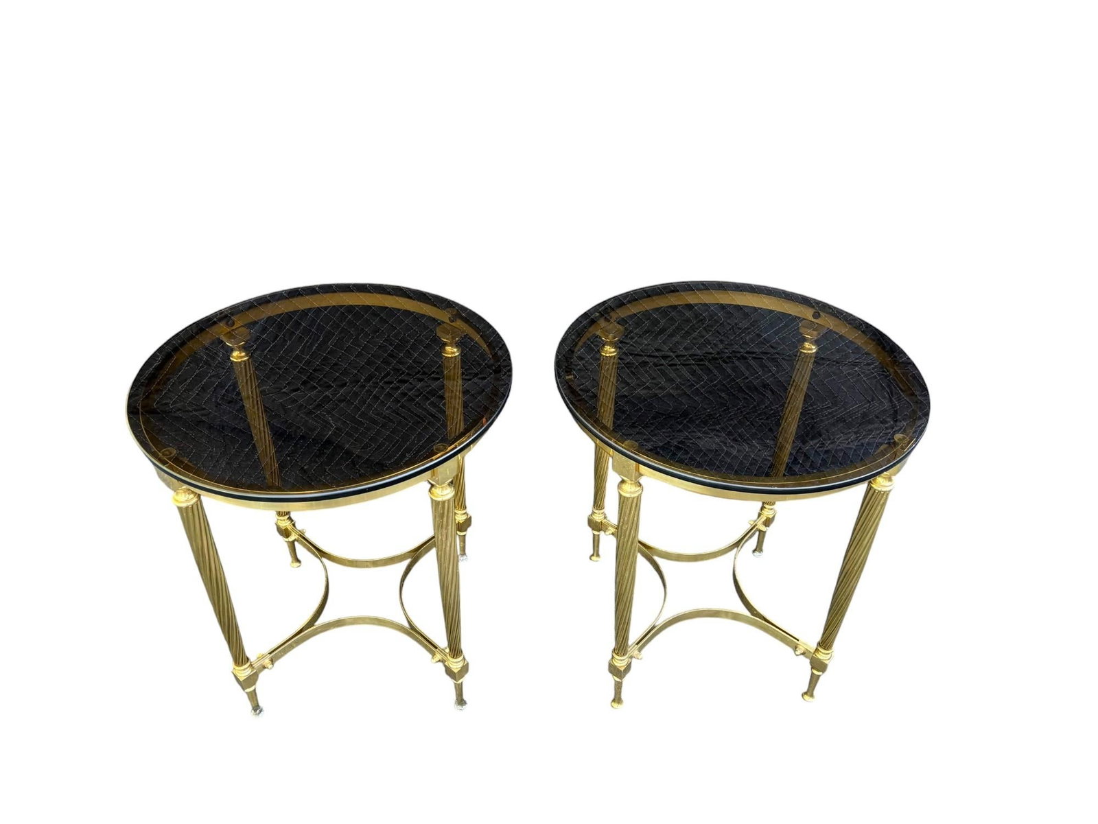 Maison Jansen Attributed Pair of Neoclassical Side Tables in Brass With Glass Top - 2