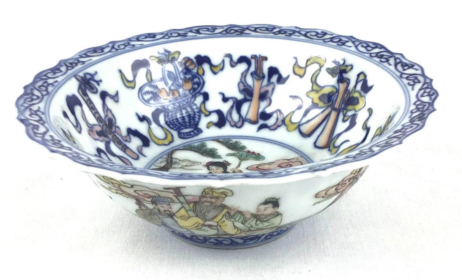 Antique Chinese Porcelain Bowl with Silk Box - 13