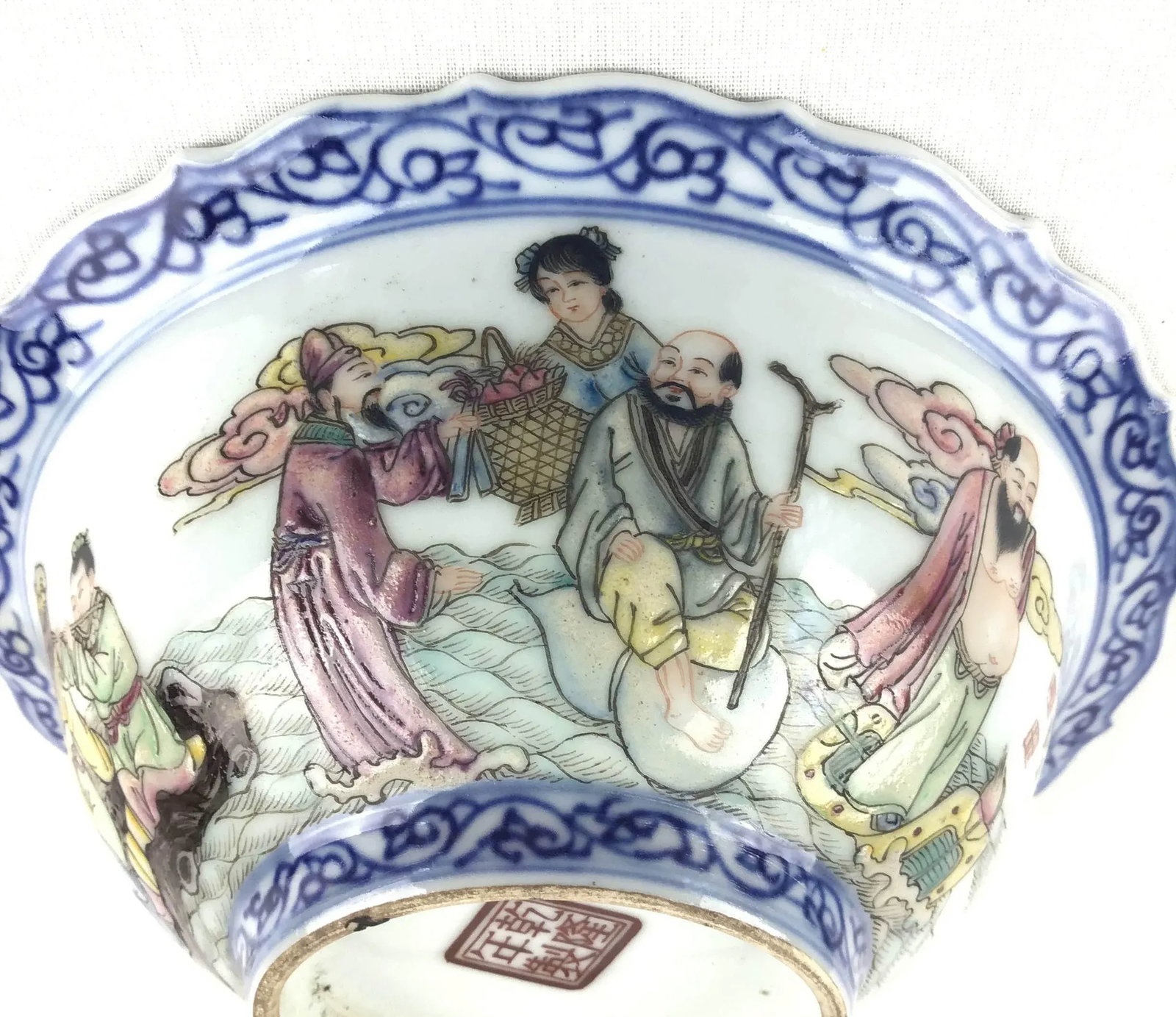 Antique Chinese Porcelain Bowl with Silk Box - 8