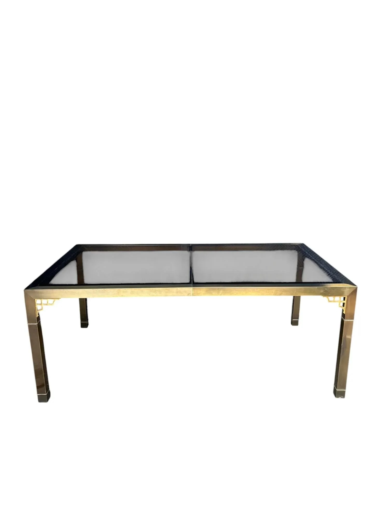 Mastercraft Attributed Mid Century Solid Brass and Smoked Glass Expanding Dining Table - 2