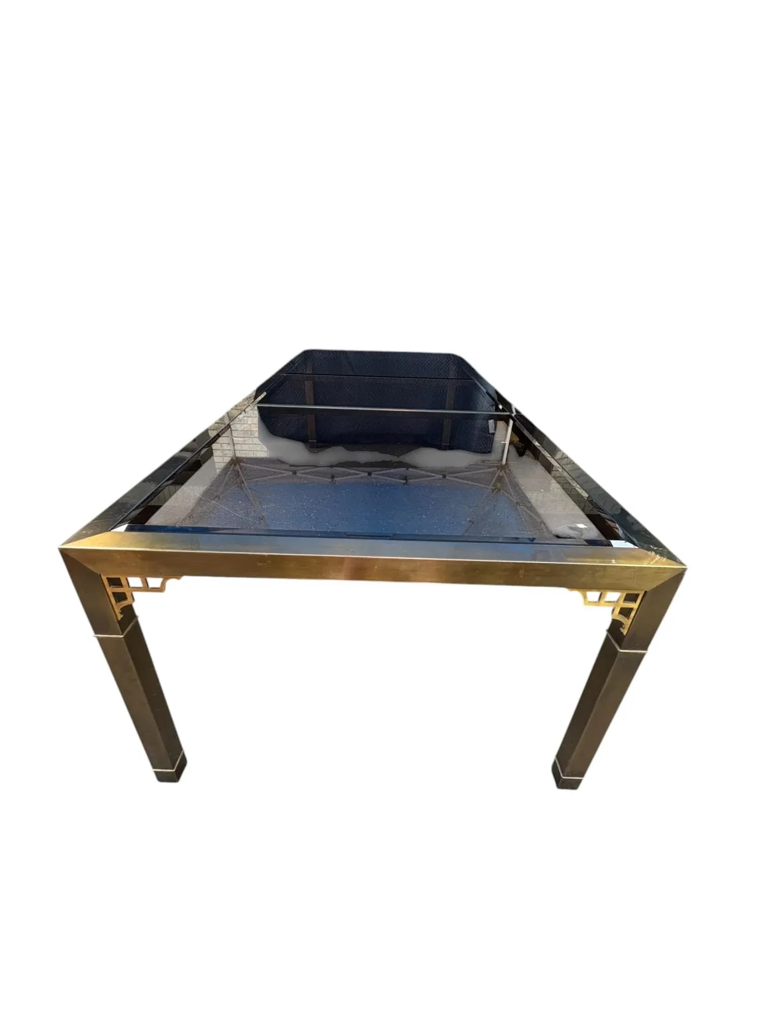 Mastercraft Attributed Mid Century Solid Brass and Smoked Glass Expanding Dining Table - 6