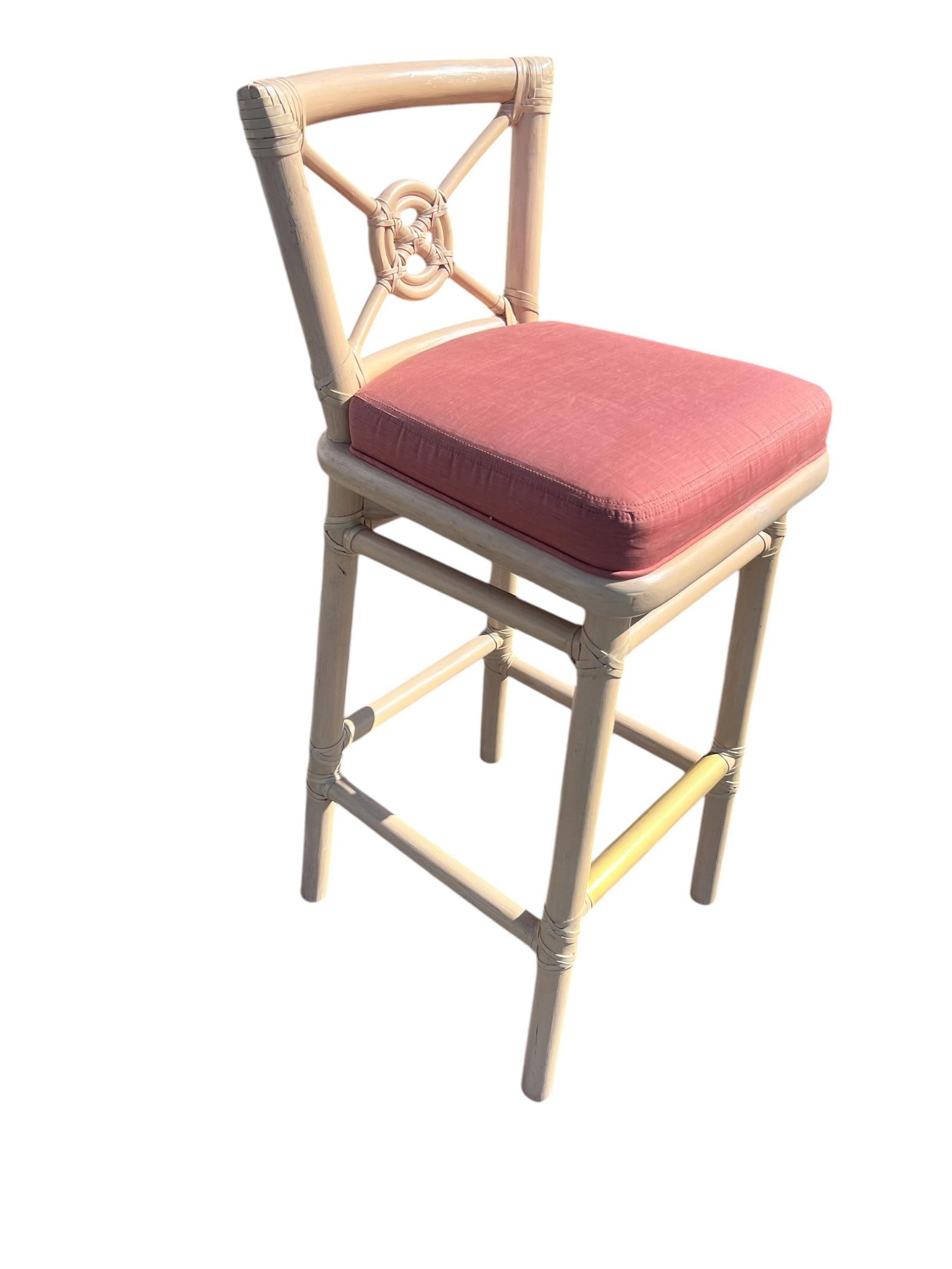 Mid 20th Century McGuire Modern Boho Chic Bamboo & Rattan Target Back Counter Bar Stool - 4