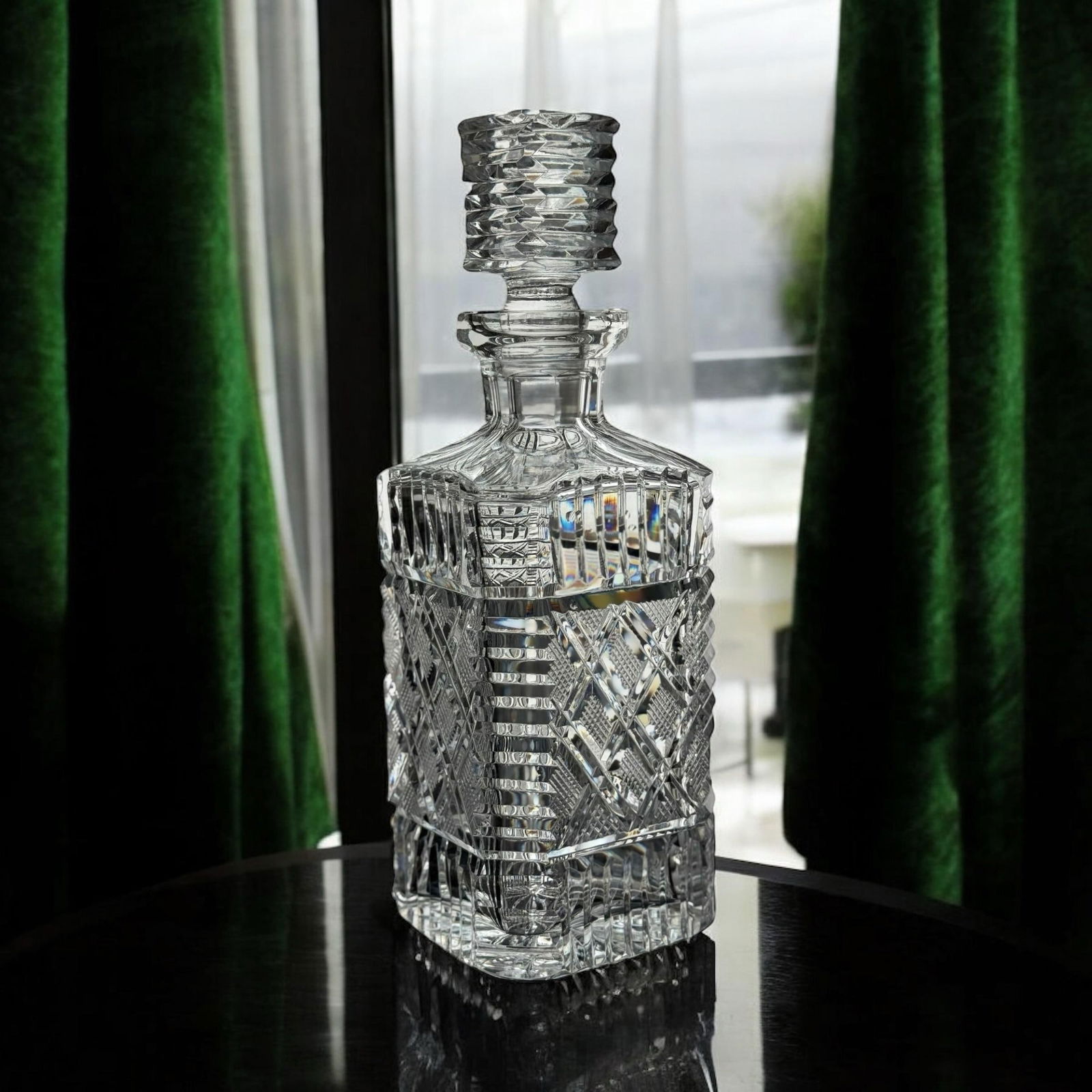 Vintage Vodka Gin Waterford Crystal Strawberry Square Master Cutter Spirits Decanter & Silver-Plate - 2