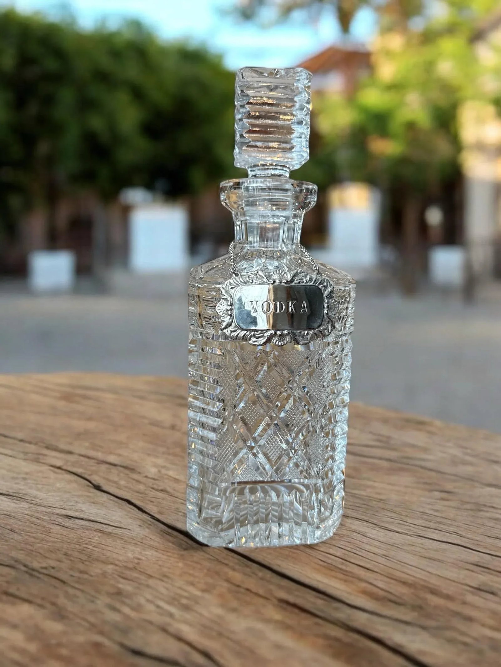 Vintage Vodka Gin Waterford Crystal Strawberry Square Master Cutter Spirits Decanter & Silver-Plate - 5