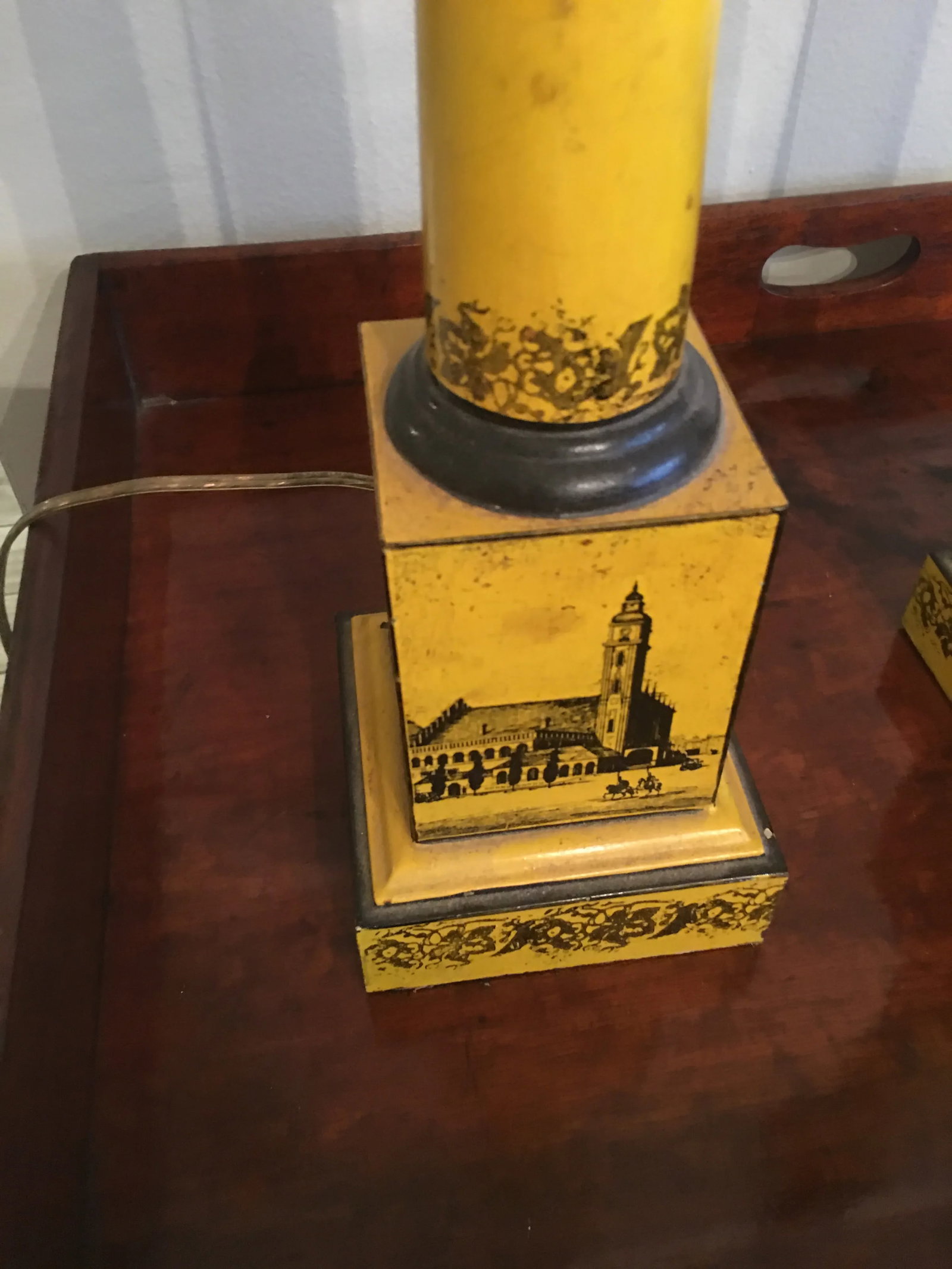 Pair of Antique Tole Lamps With Napoleon Transfer - 5