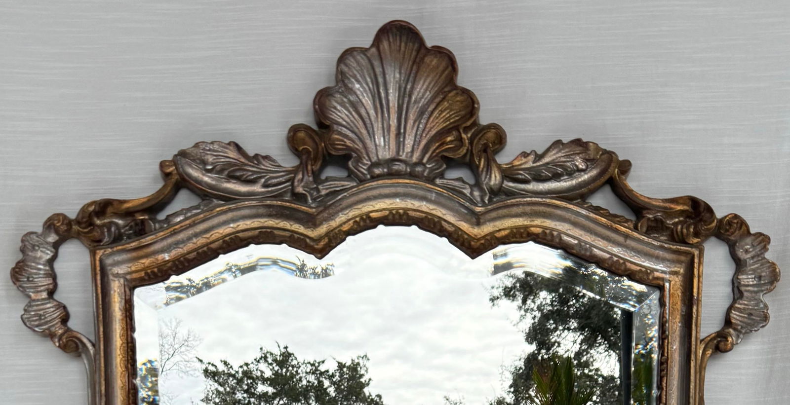 Vintage Hollywood Regency French Rococo Baroque Antique Gold Finish Wall Mirror - 2