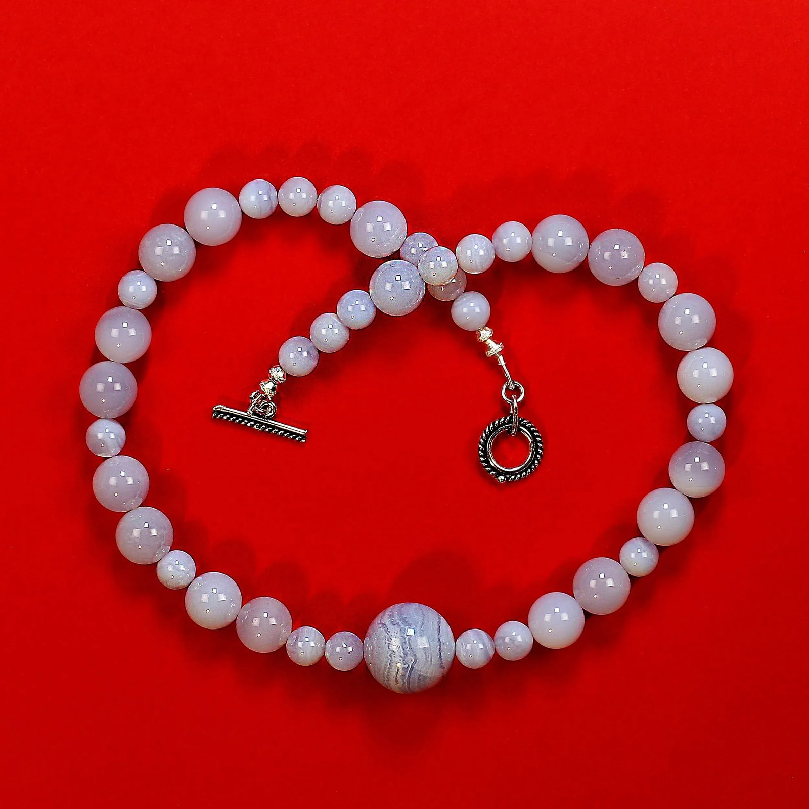 Springtime Necklace of 18-Inch Blue Chalcedony - 4