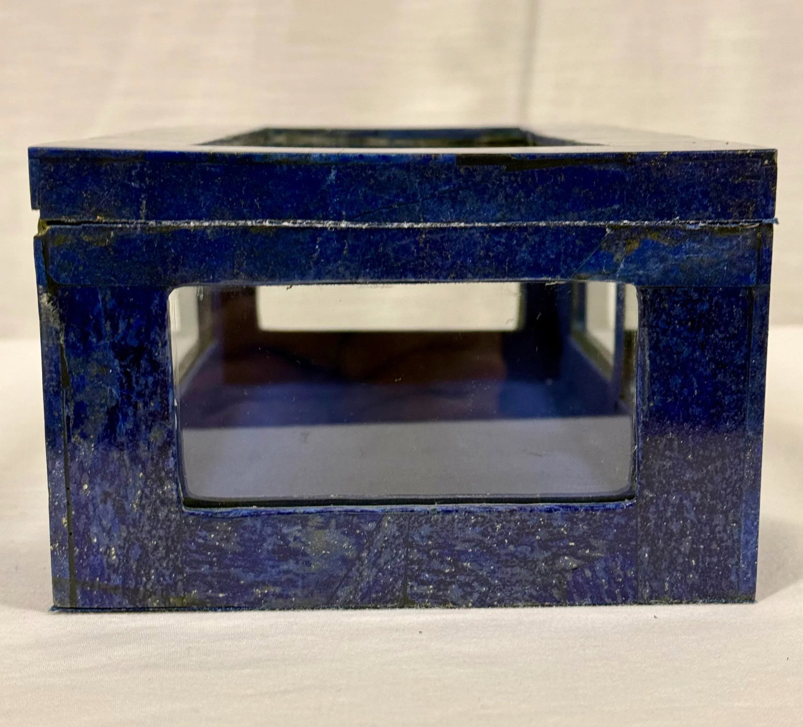 Exquisite Vintage Handcrafted Lapis Lazuli Gemstone and Brass Jewelry Box With Glass Panels - 9