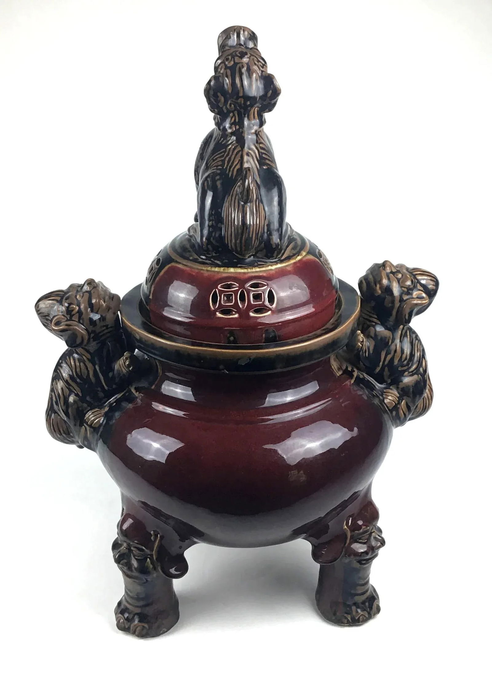 Large Chinese Porcelain Foo Dog Lion Incense Burner - 2