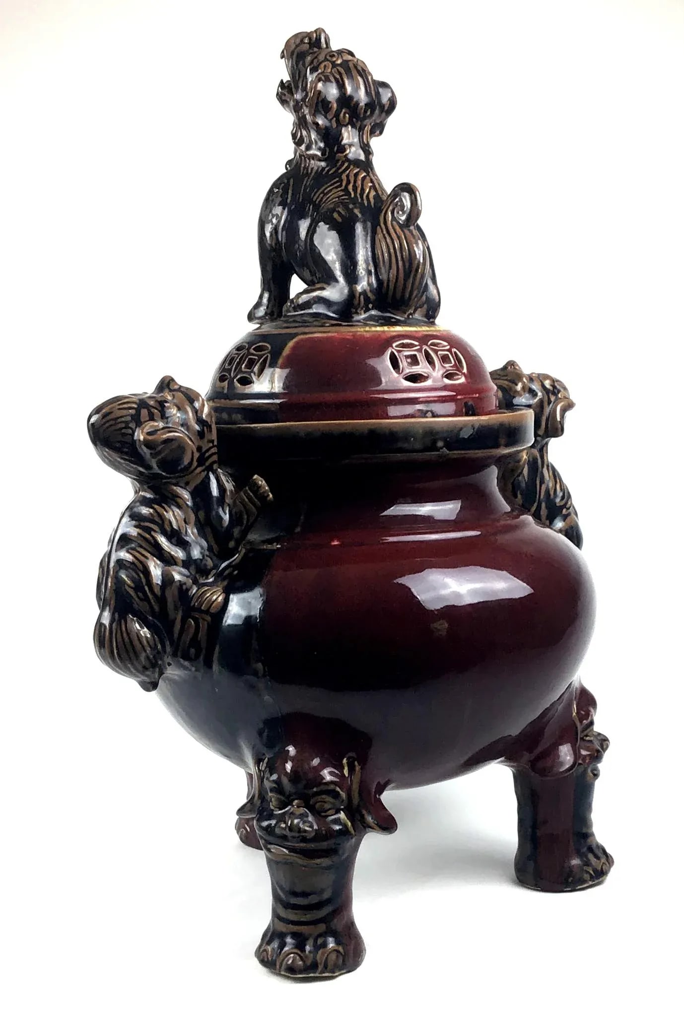 Large Chinese Porcelain Foo Dog Lion Incense Burner - 7