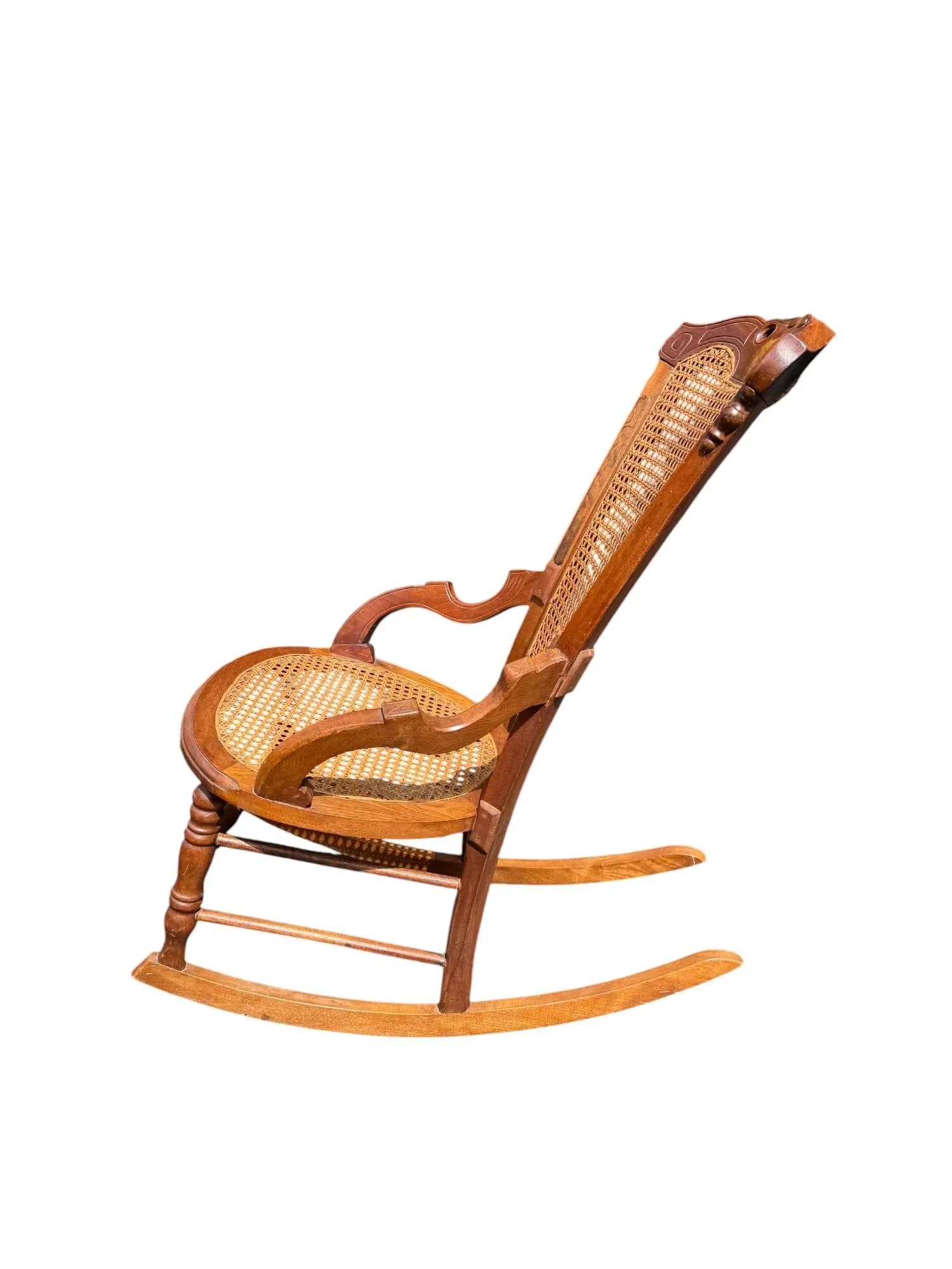 Late 19th Century Victorian Walnut Caned Rocker - 2