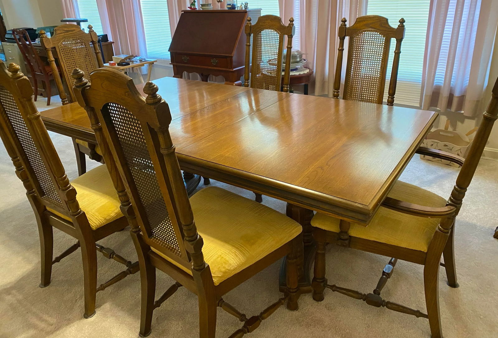 Mid Century Broyhill Conover Furniture Co. Table 6 Caned Back Chairs Dining Set of 7 - 2
