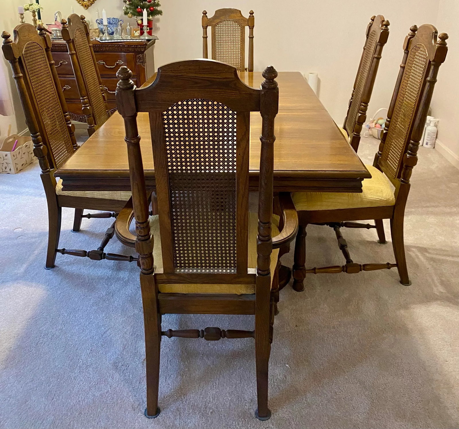 Mid Century Broyhill Conover Furniture Co. Table 6 Caned Back Chairs Dining Set of 7 - 3