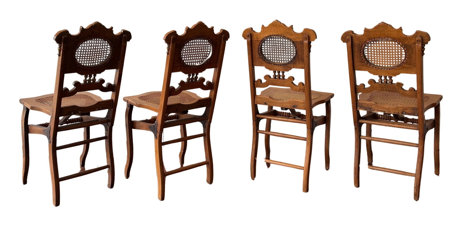 Late 19th Century French Renaissance Revival Cane Folding Chairs in Oak - Set of Four - 3