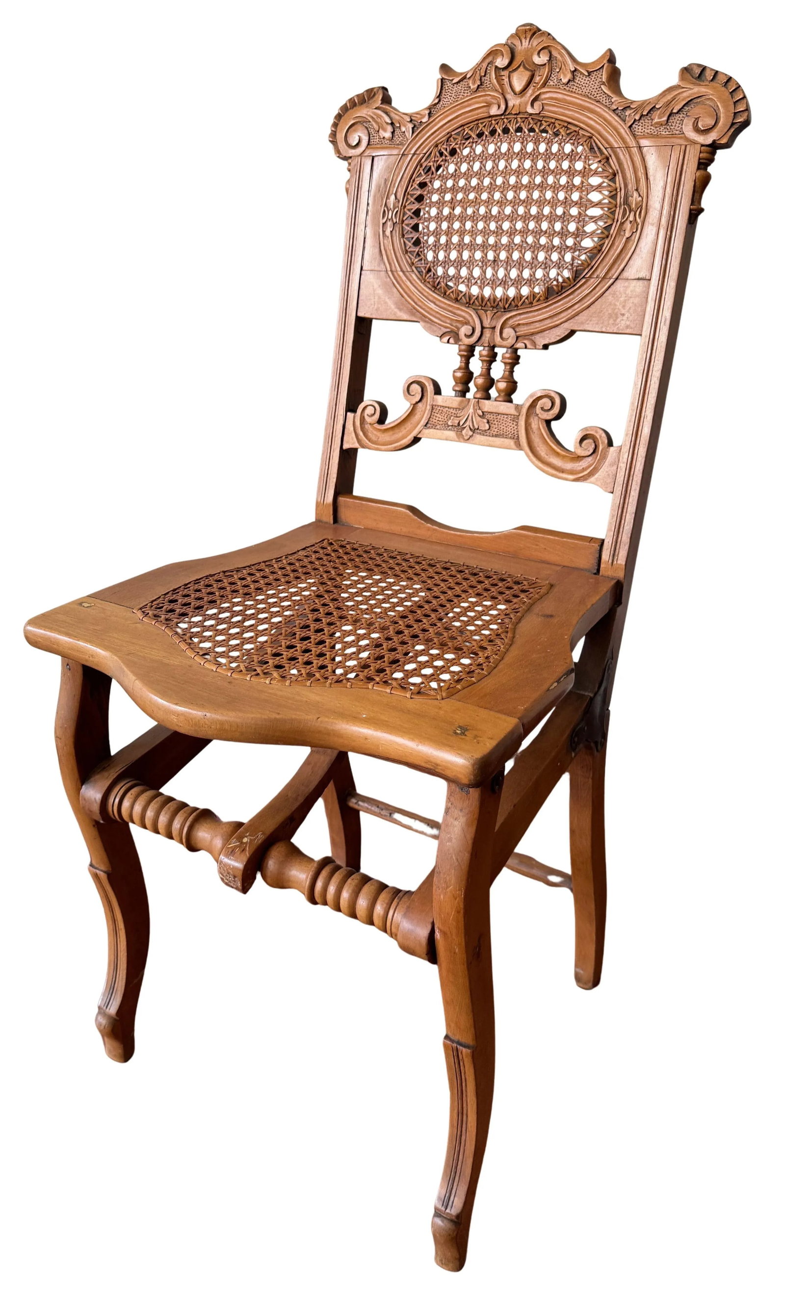 Late 19th Century French Renaissance Revival Cane Folding Chairs in Oak - Set of Four - 8