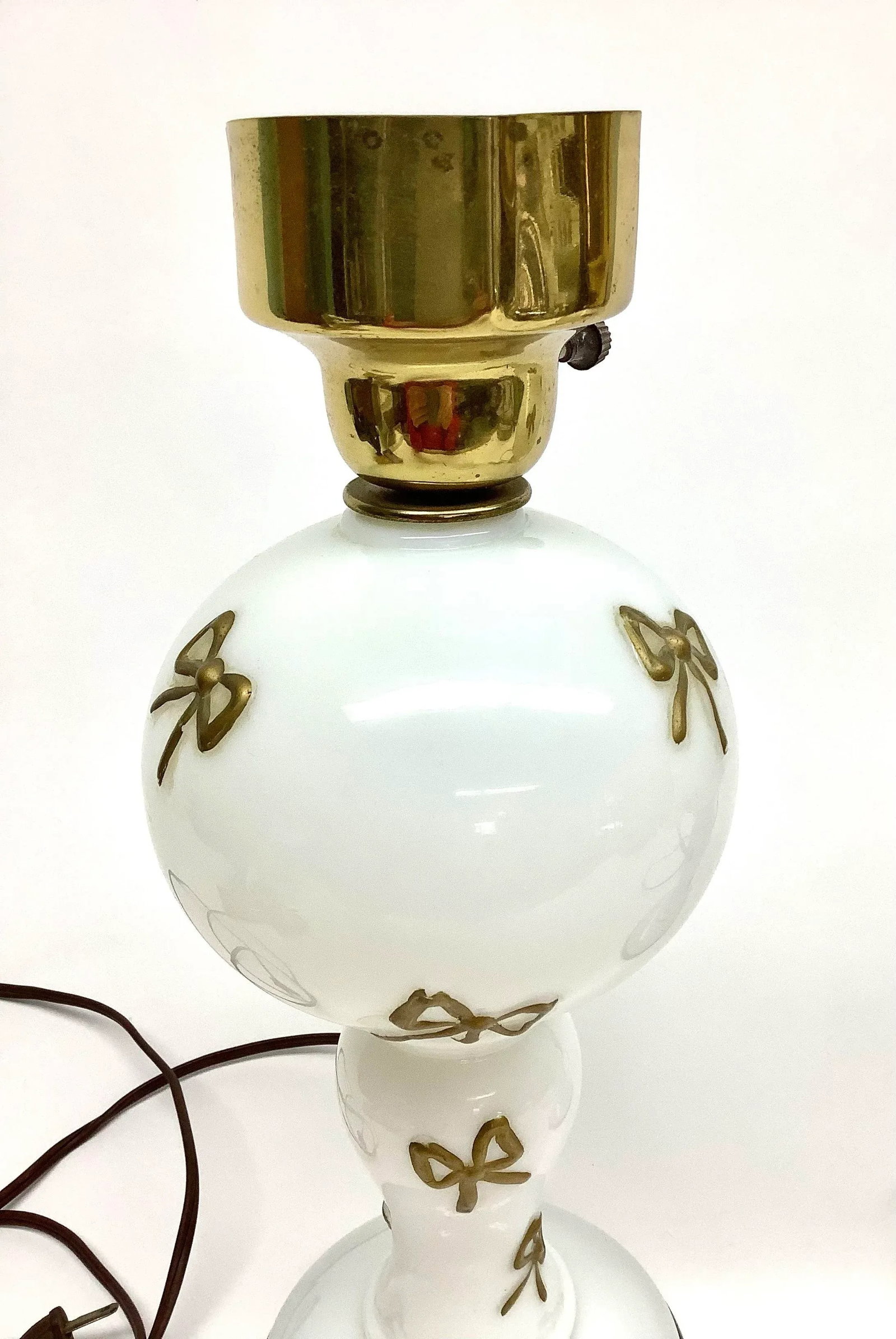 Mid Century Original White and Gold Opaline Glass Table Lamps - A Pair - 10