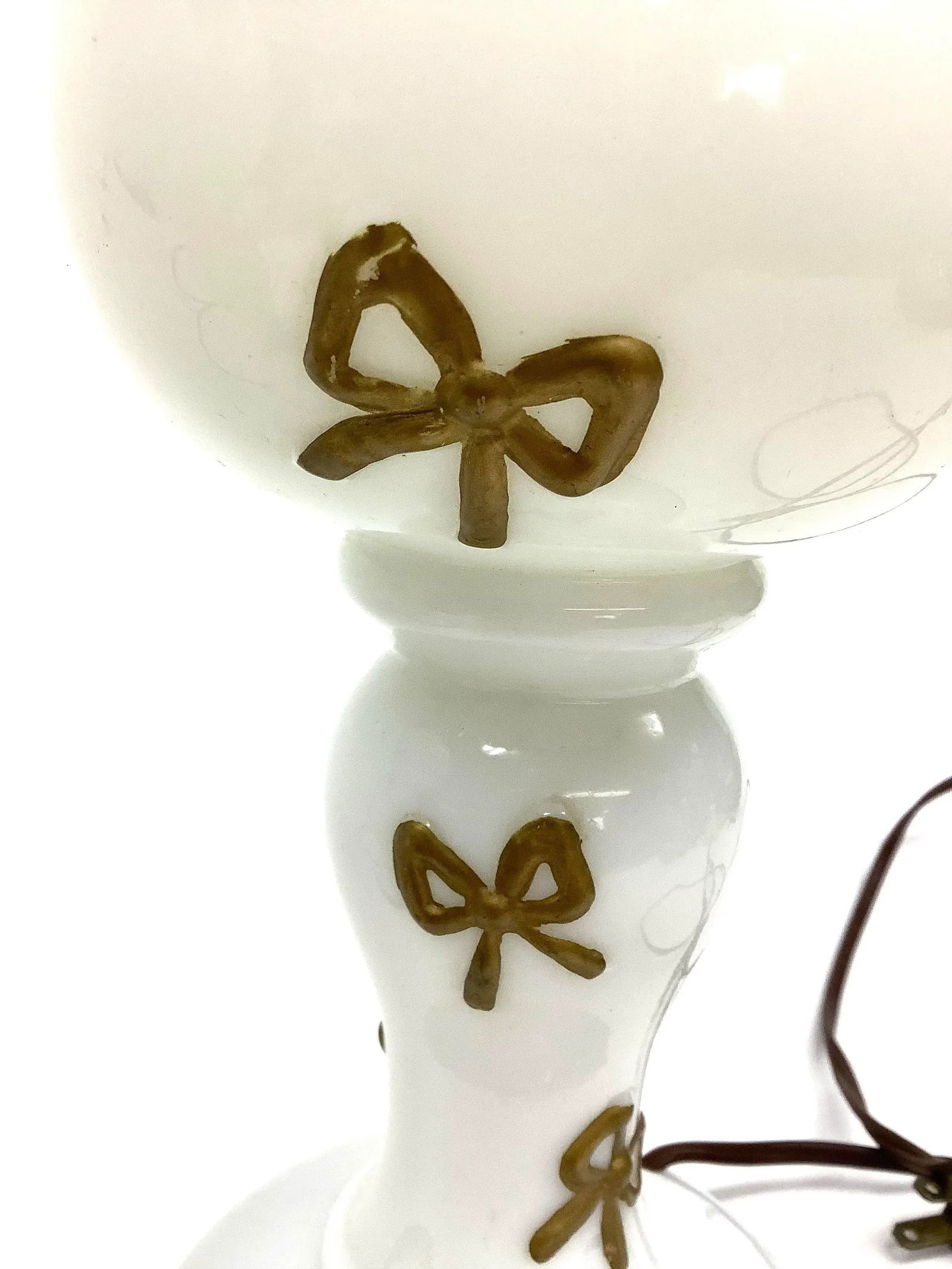 Mid Century Original White and Gold Opaline Glass Table Lamps - A Pair - 3