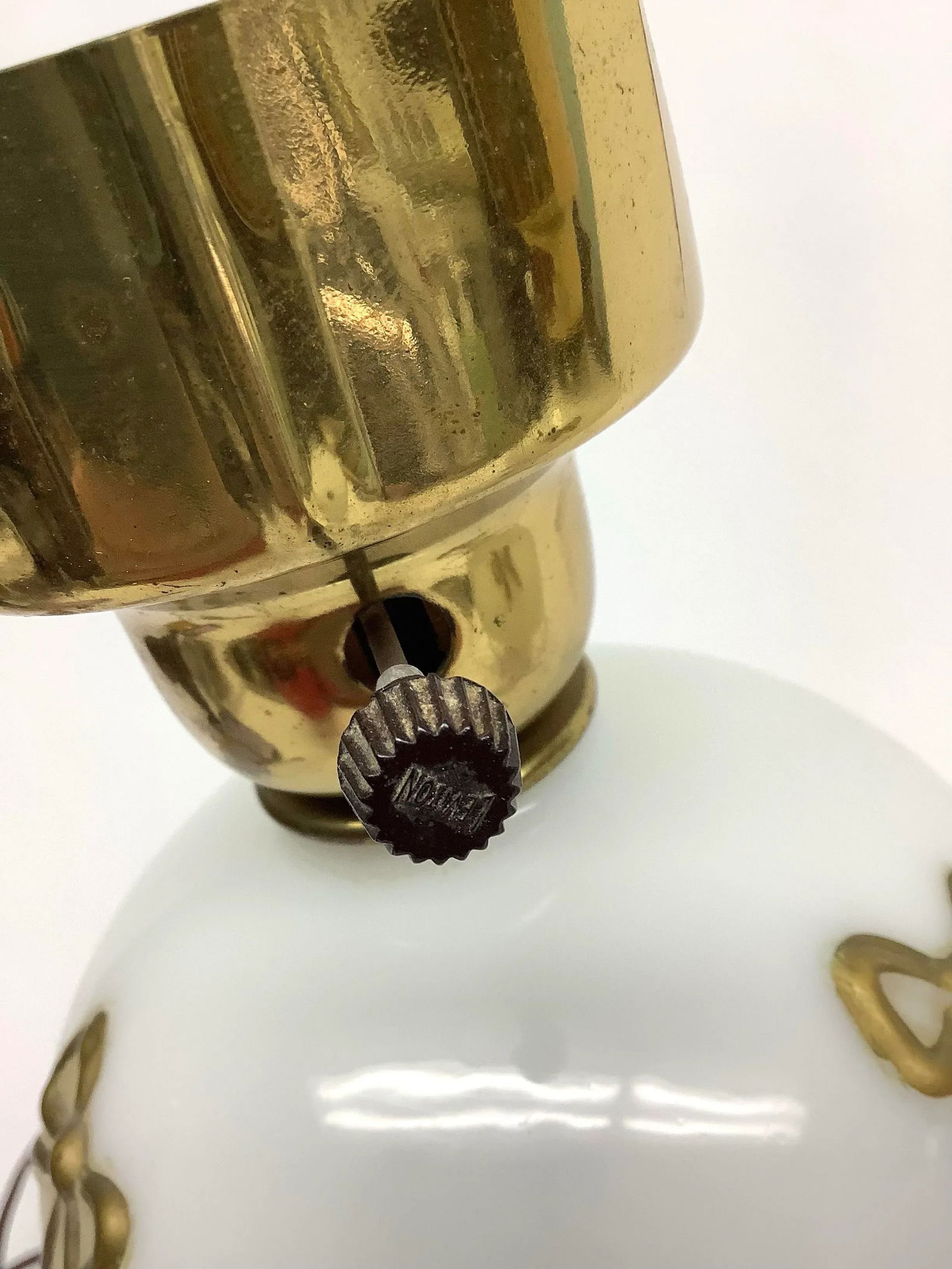 Mid Century Original White and Gold Opaline Glass Table Lamps - A Pair - 7