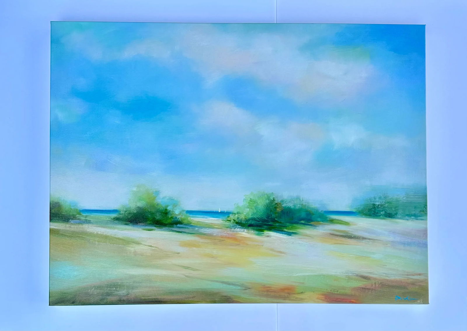 Coastal Beach Dune Blue Sky Seascape Oil Painting by D. Kim - 2