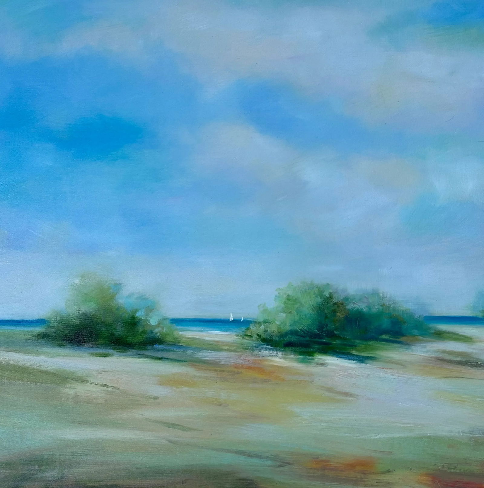 Coastal Beach Dune Blue Sky Seascape Oil Painting by D. Kim - 4