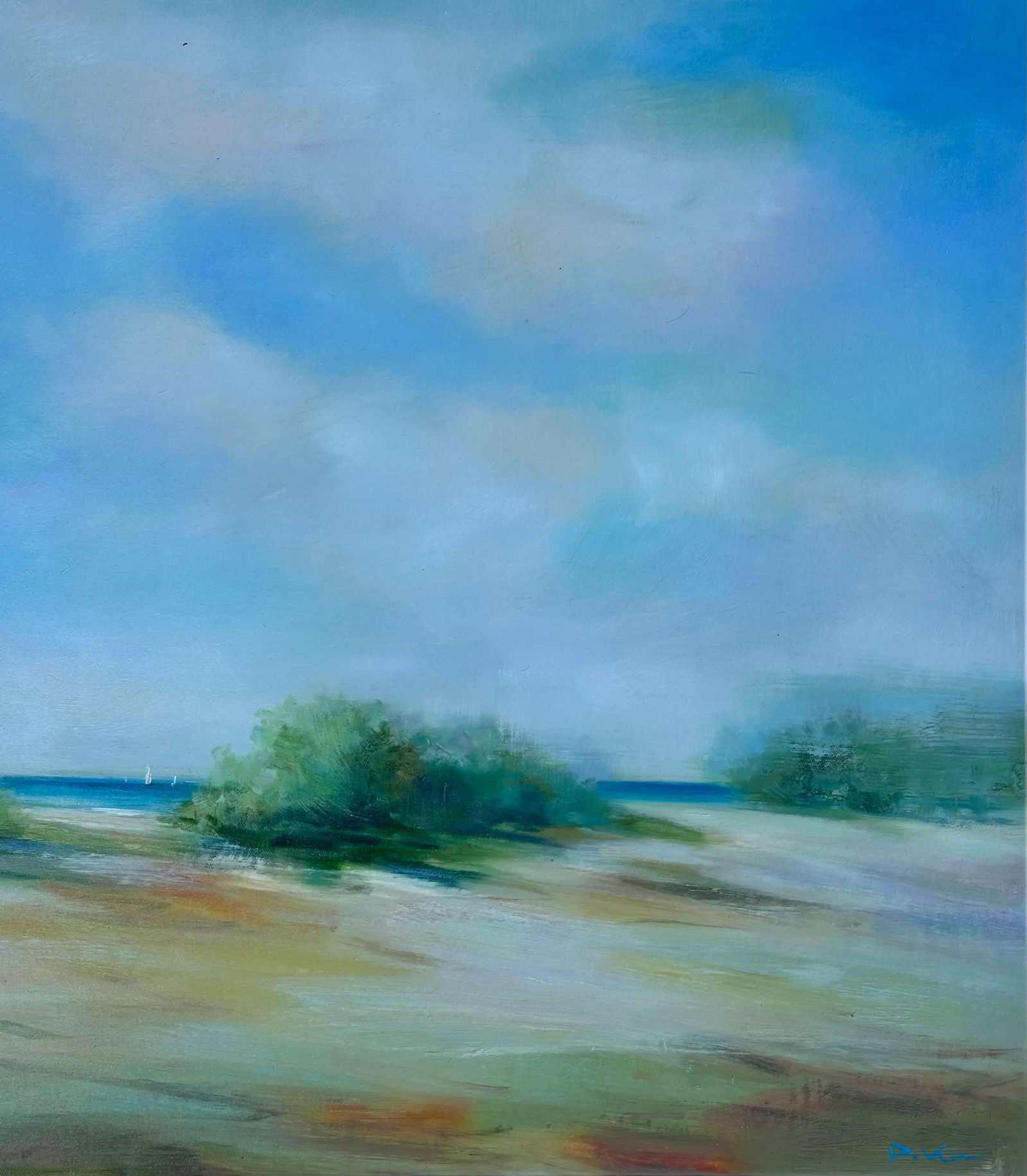Coastal Beach Dune Blue Sky Seascape Oil Painting by D. Kim - 5