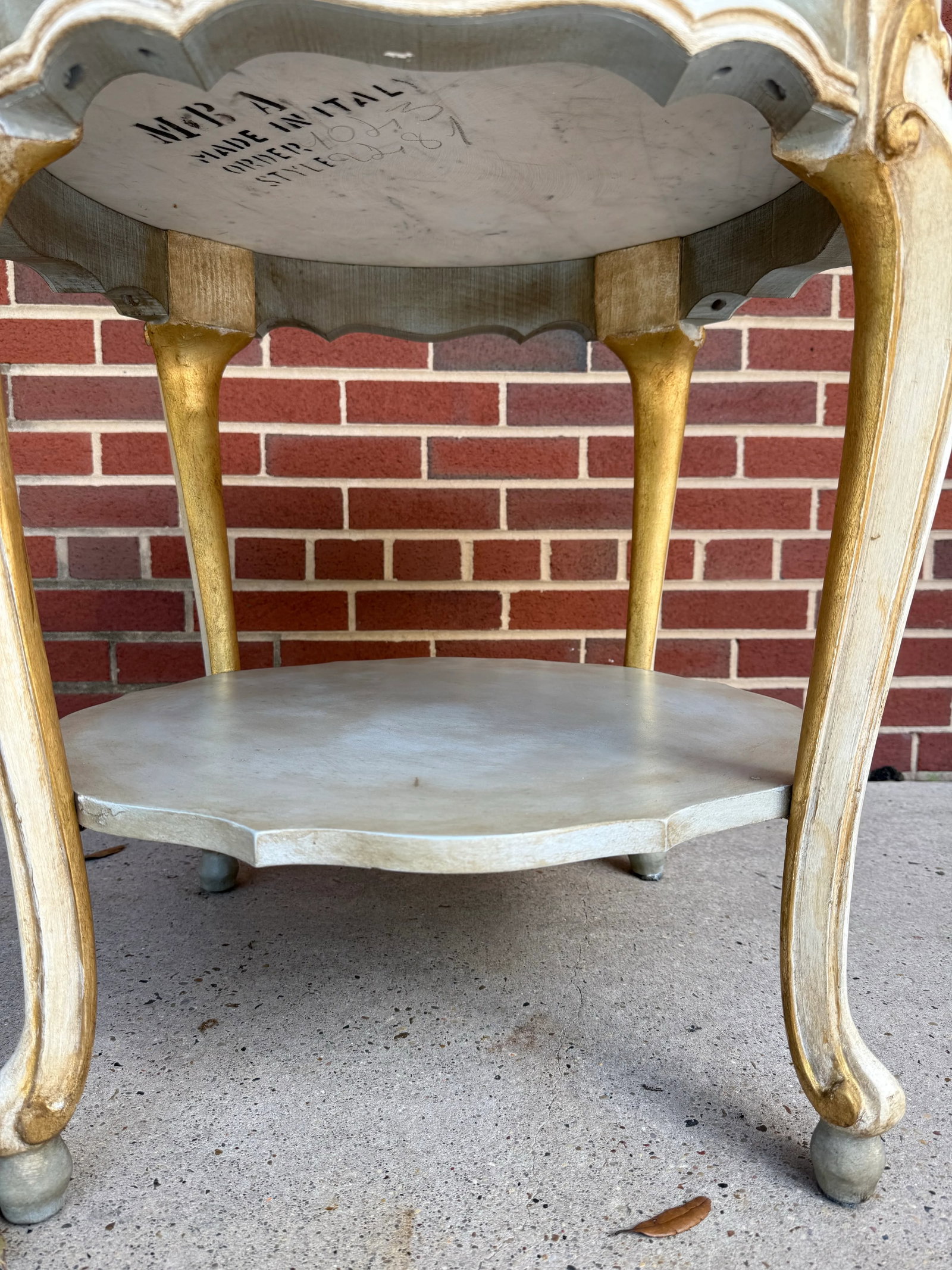 Vintage Hand-Painted Pale Blue & Marble Newly Painted Two-Tier Accent Table by Turtle and Crane - It - 12