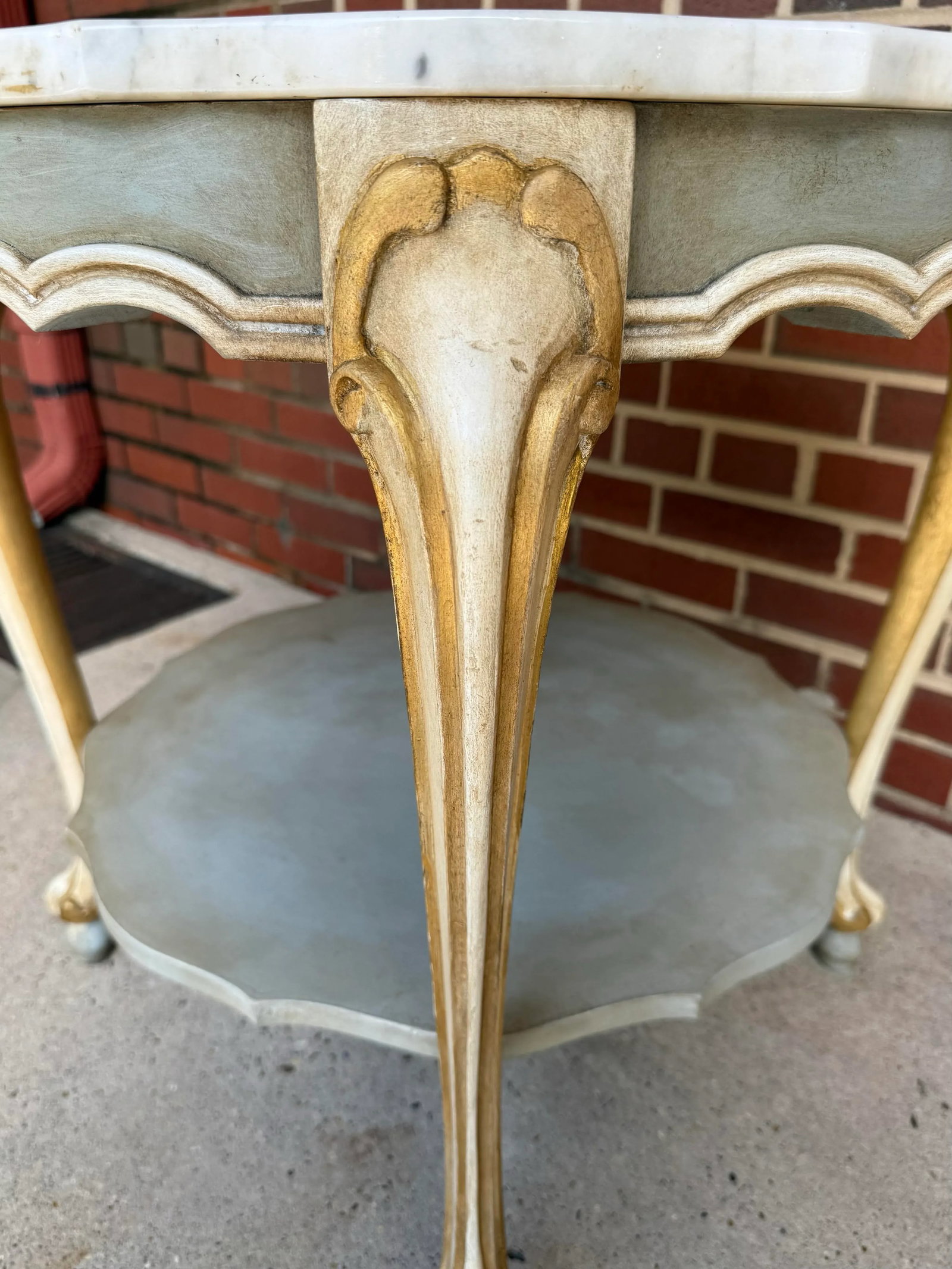 Vintage Hand-Painted Pale Blue & Marble Newly Painted Two-Tier Accent Table by Turtle and Crane - It - 6