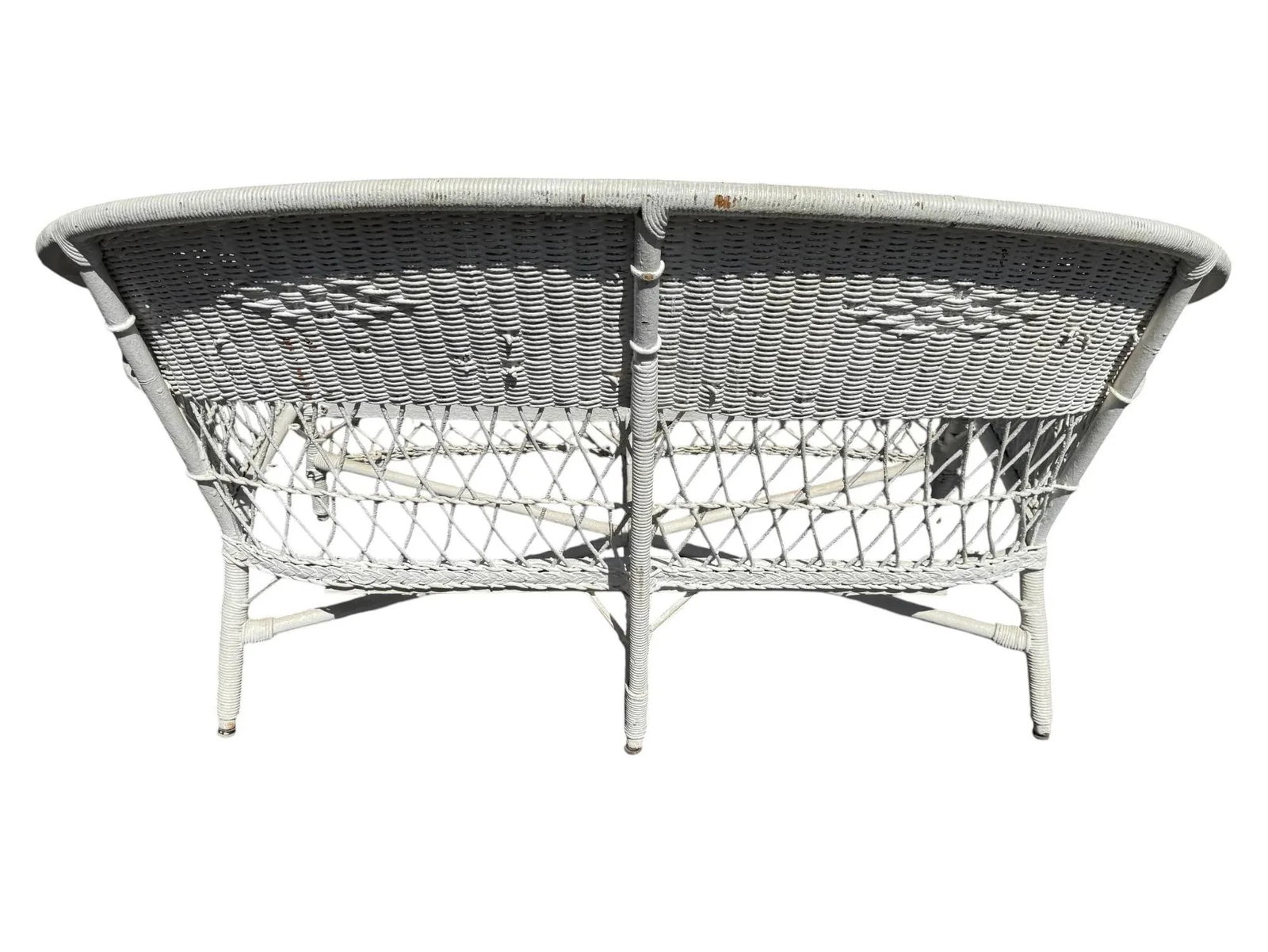 Antique White Wicker Loveseat, Side Chair, and Coffee Table With Quilted Upholstery, 3 Pieces - 8