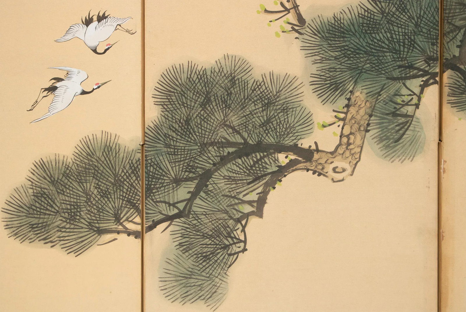 1960s Chinese Painted 4-Panel Screen "Old Pine Tree and Monkey" - 3