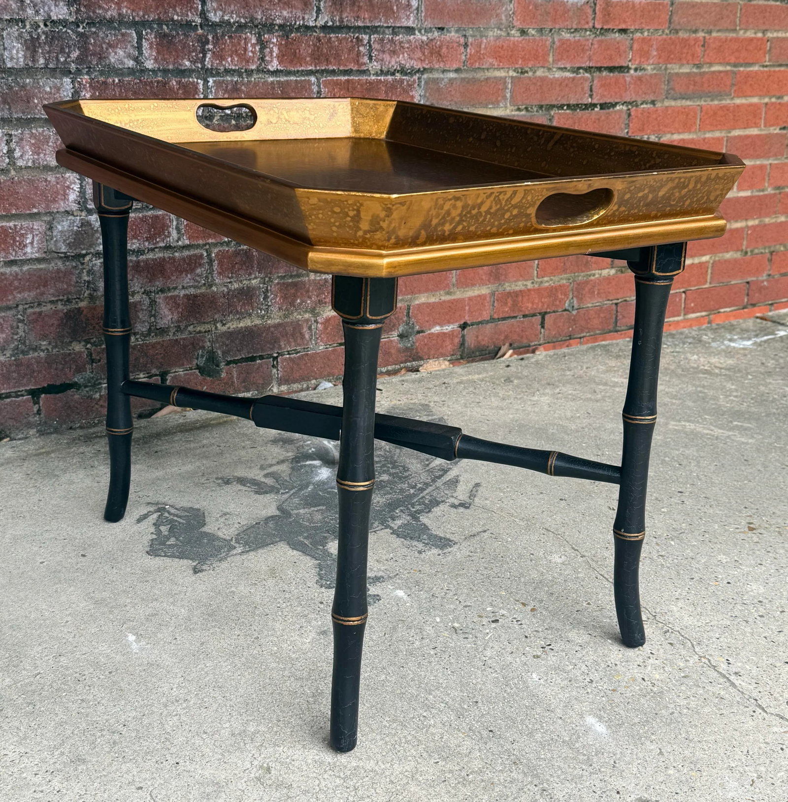 Vintage Hand Gilt Black and Gold Accent Butler's Tray Table With Faux Bamboo Legs by Lane - 10