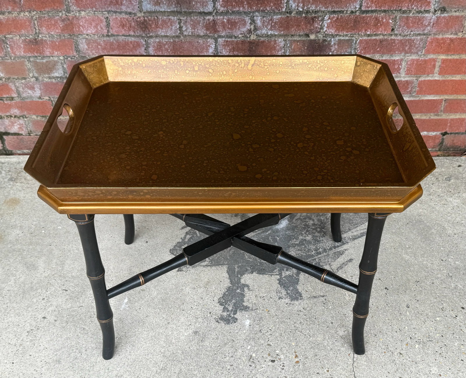 Vintage Hand Gilt Black and Gold Accent Butler's Tray Table With Faux Bamboo Legs by Lane - 2