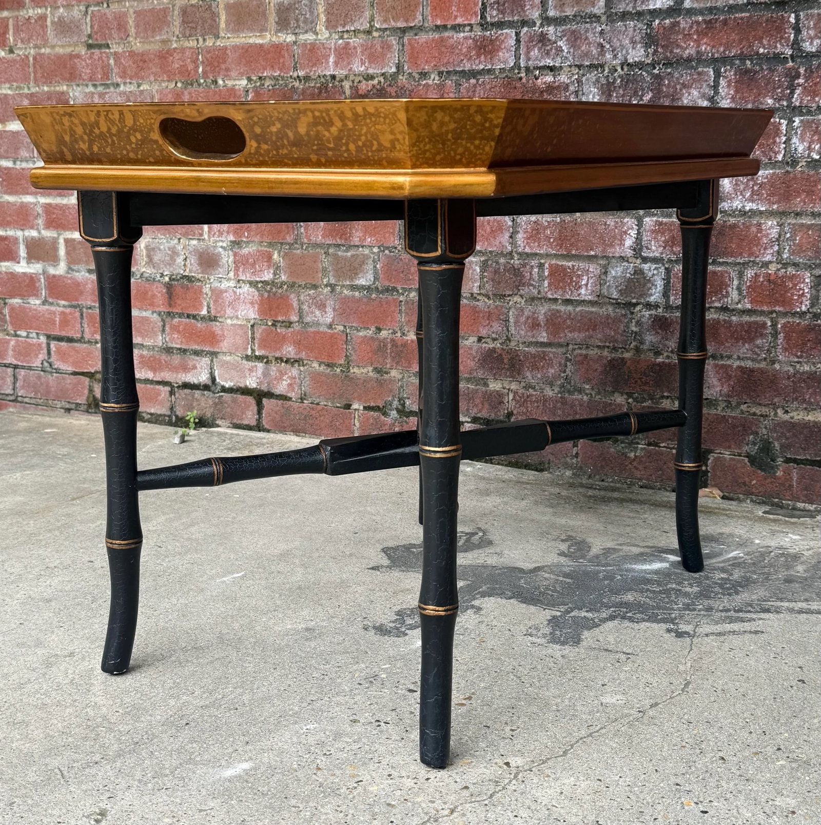 Vintage Hand Gilt Black and Gold Accent Butler's Tray Table With Faux Bamboo Legs by Lane - 3