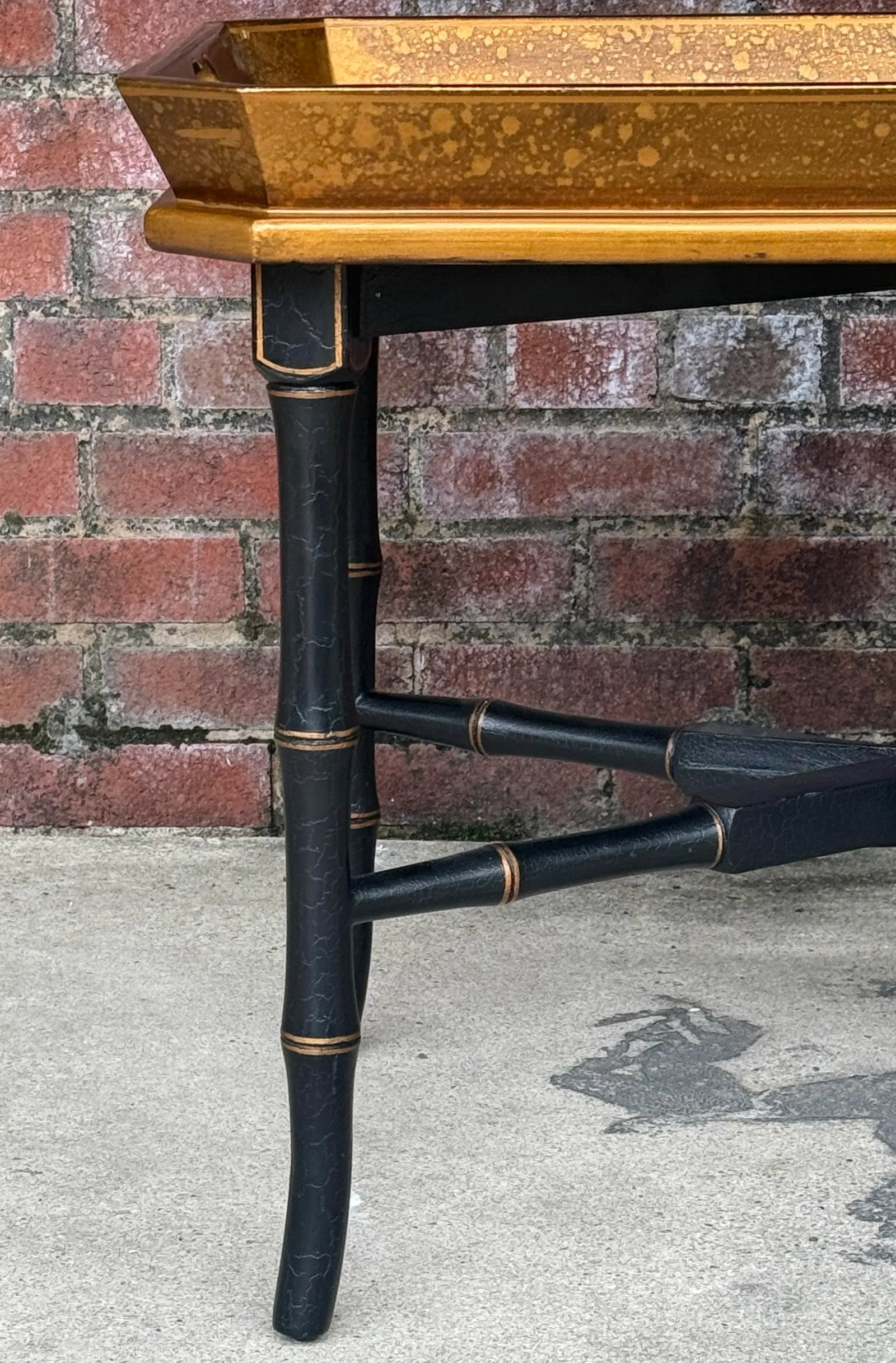Vintage Hand Gilt Black and Gold Accent Butler's Tray Table With Faux Bamboo Legs by Lane - 5