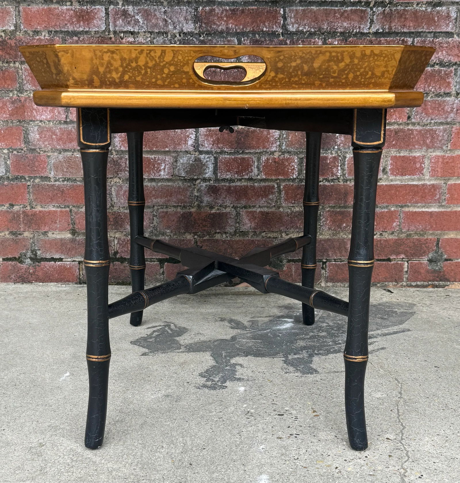 Vintage Hand Gilt Black and Gold Accent Butler's Tray Table With Faux Bamboo Legs by Lane - 7