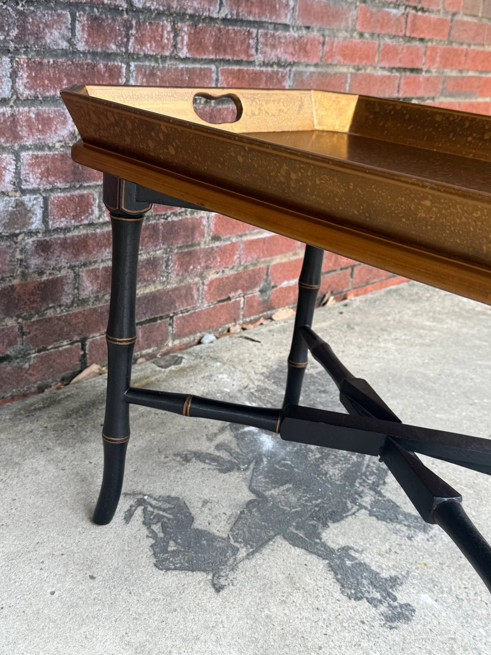 Vintage Hand Gilt Black and Gold Accent Butler's Tray Table With Faux Bamboo Legs by Lane - 9