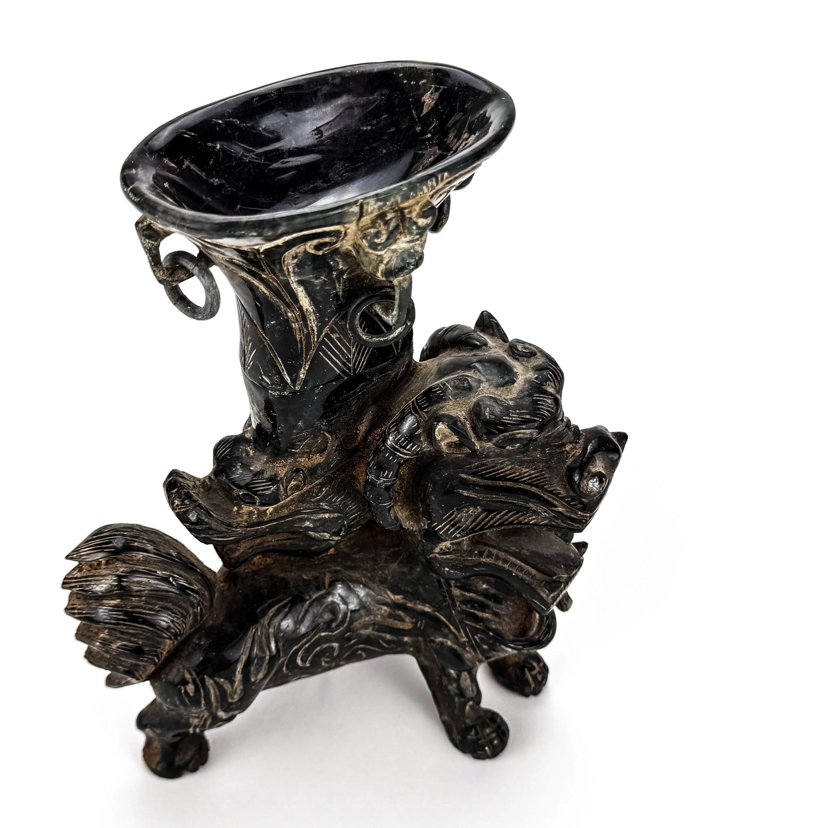 Rare Carved Mythical Soapstone Dragon Incense Ritual Statue - 3