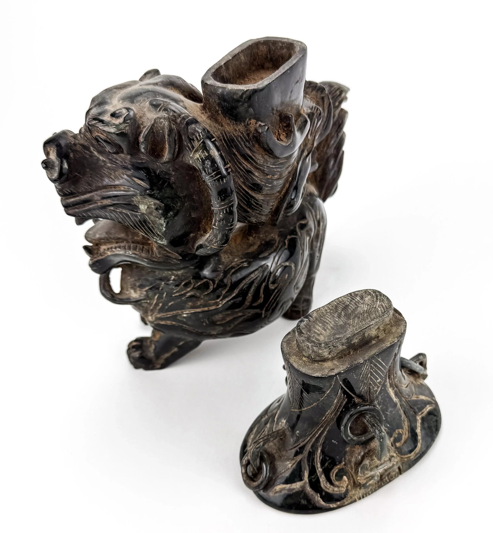 Rare Carved Mythical Soapstone Dragon Incense Ritual Statue - 4