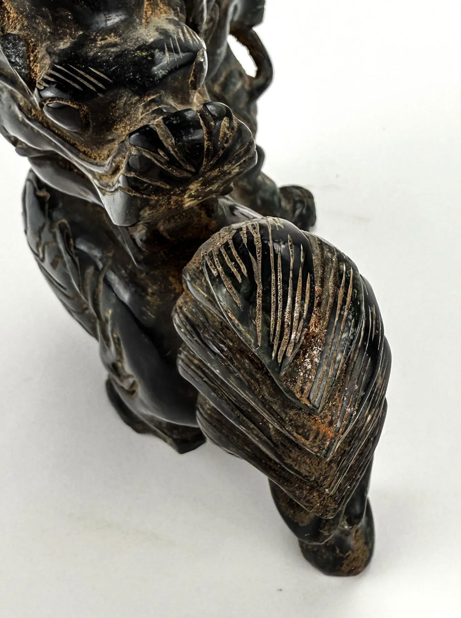 Rare Carved Mythical Soapstone Dragon Incense Ritual Statue - 7