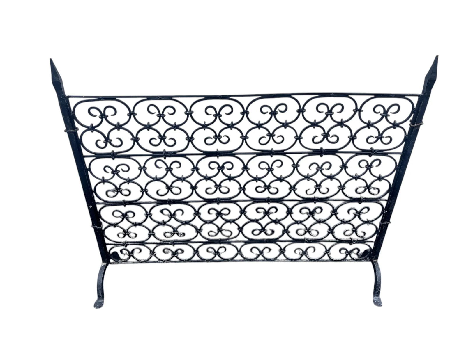Vintage French Country Black Wrought Iron Fireplace Screen - 2