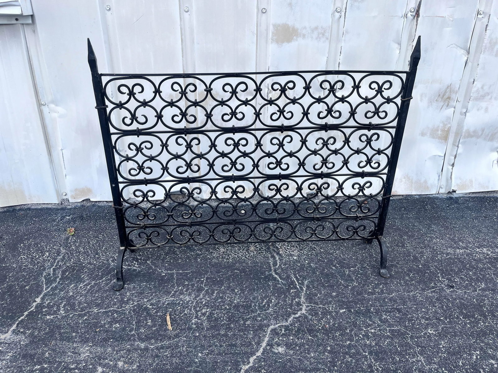 Vintage French Country Black Wrought Iron Fireplace Screen - 5