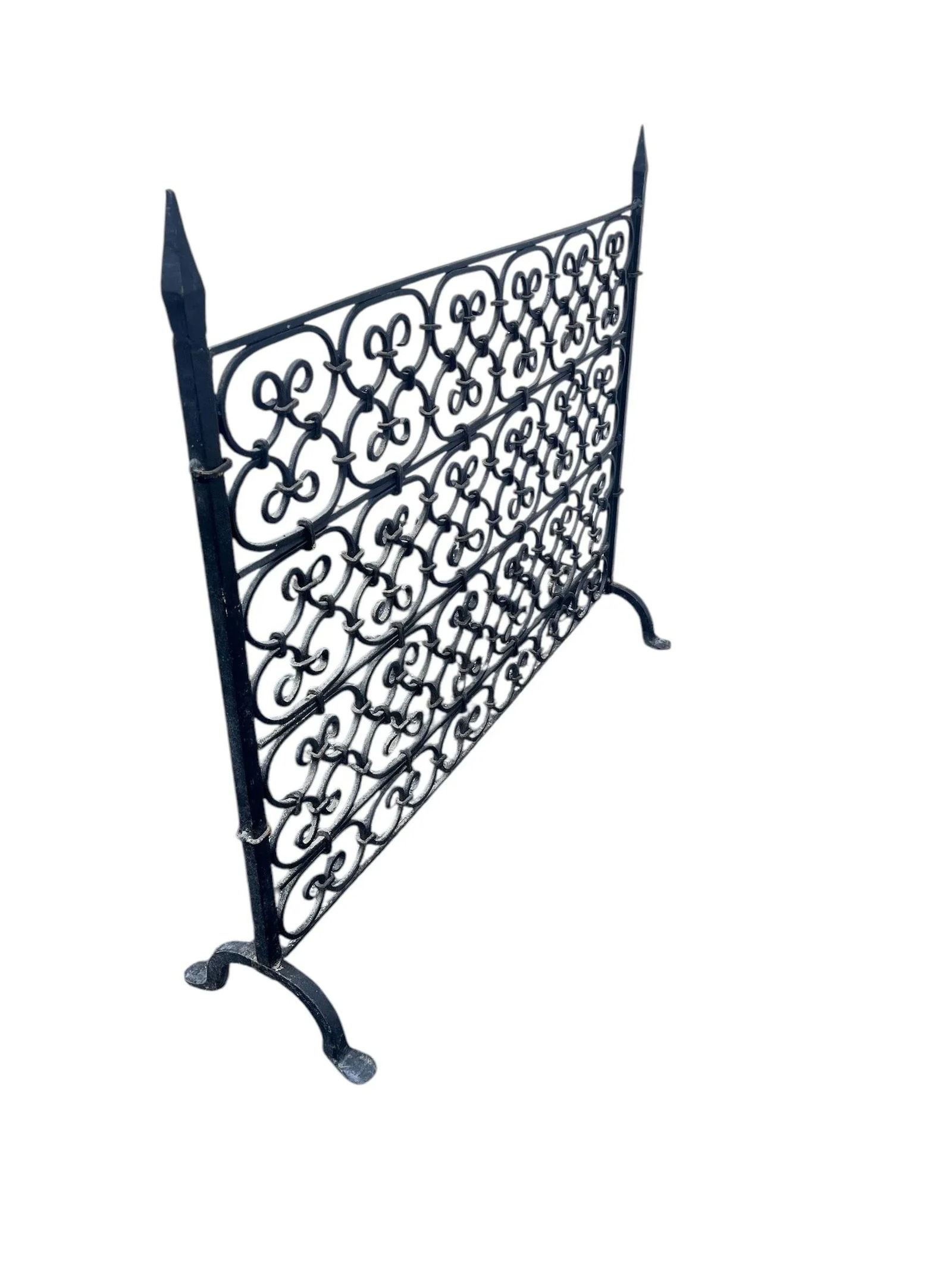 Vintage French Country Black Wrought Iron Fireplace Screen - 7